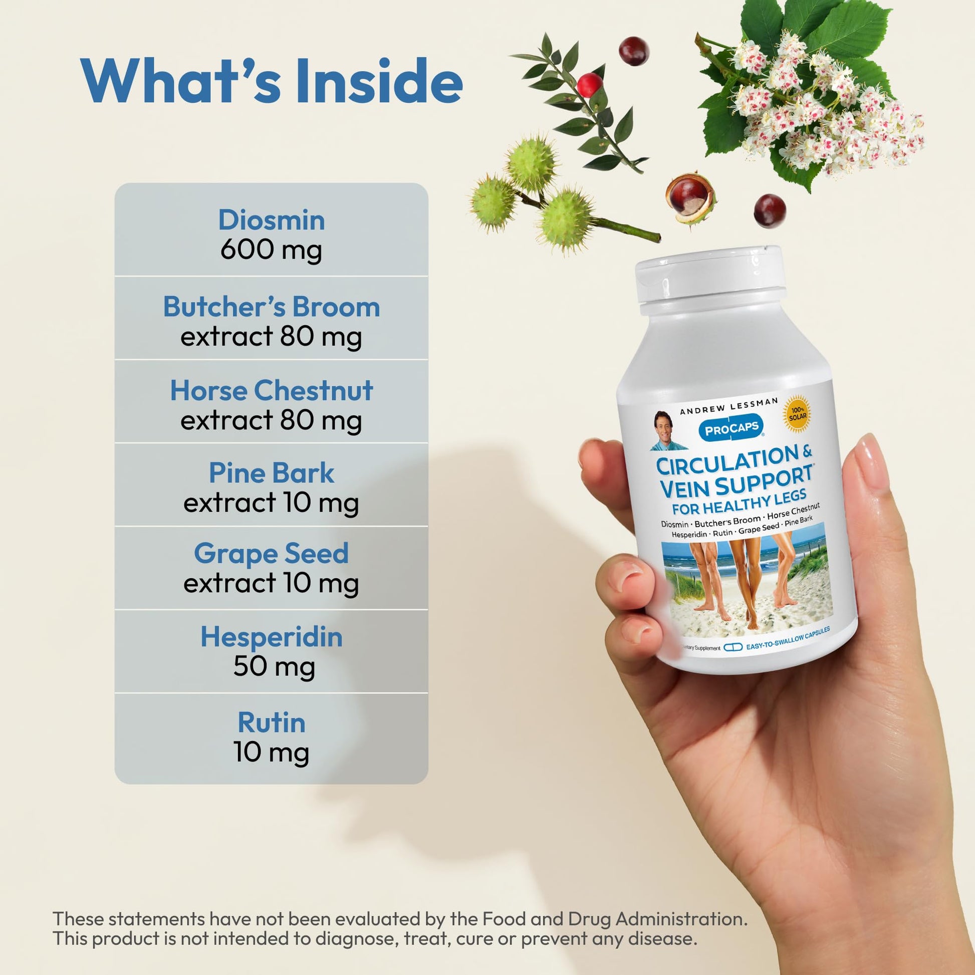 ANDREW LESSMAN Circulation, Vein Support for Healthy Legs 180 Capsules - High Bioactivity Diosmin, Butcher's Broom, Visibly Reduces Swelling and Discomfort in Feet, Ankles, Calves, Legs ANDREW LESSMAN Au supplements