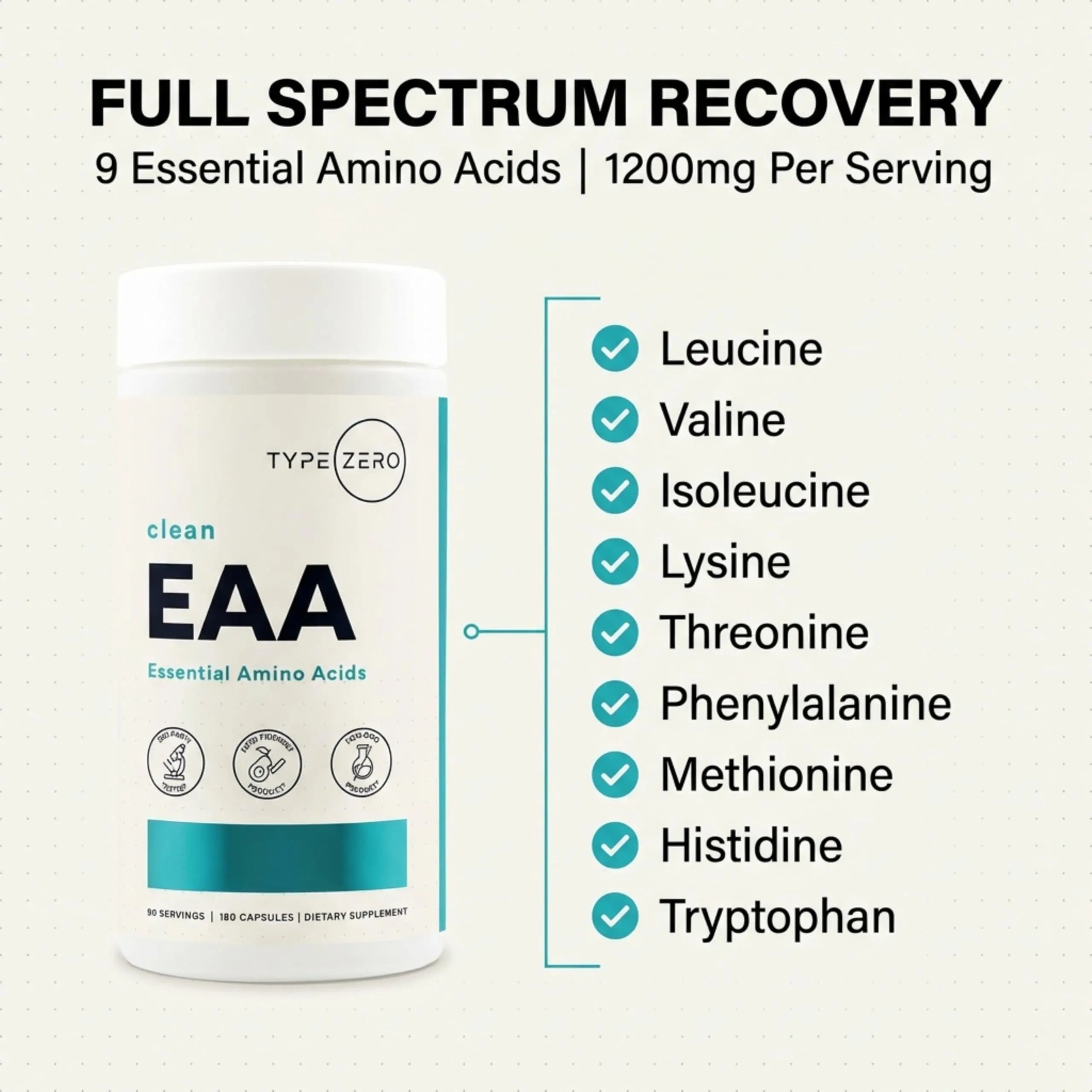 Type Zero Clean EAA Capsules (1,200mg per Serving), Essential Amino Acids Supplement with 9 EAAs, 180 Capsules, 90 Servings Type Zero Au supplements