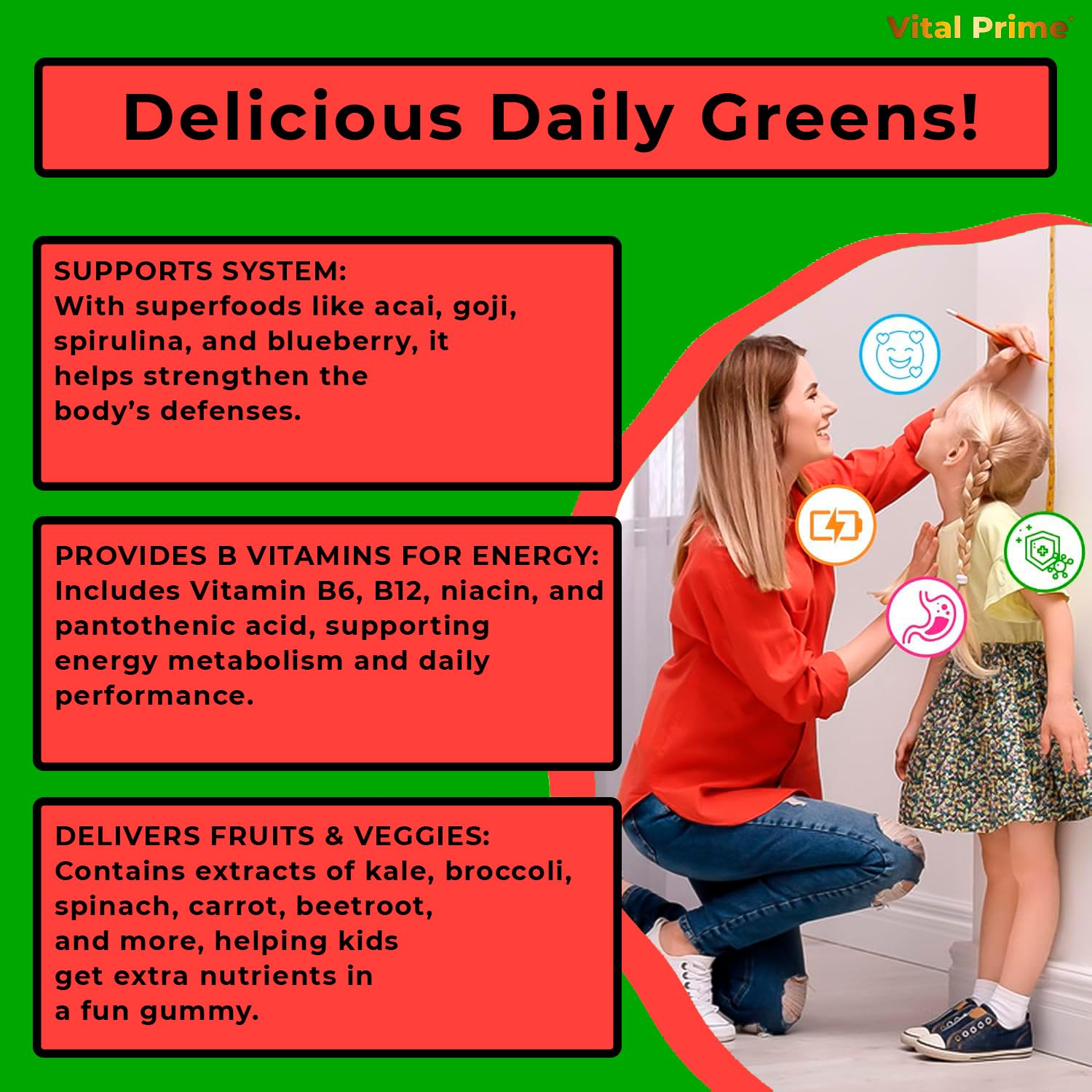 FourRoar Vital Prime Super Green Gummies for Kids 90 Count Strawberry & Watermelon Flavor | Fruit and Vegetable Gummies | Vegan Veggies Gummy Multivitamin for Kids FourRoar Au supplements