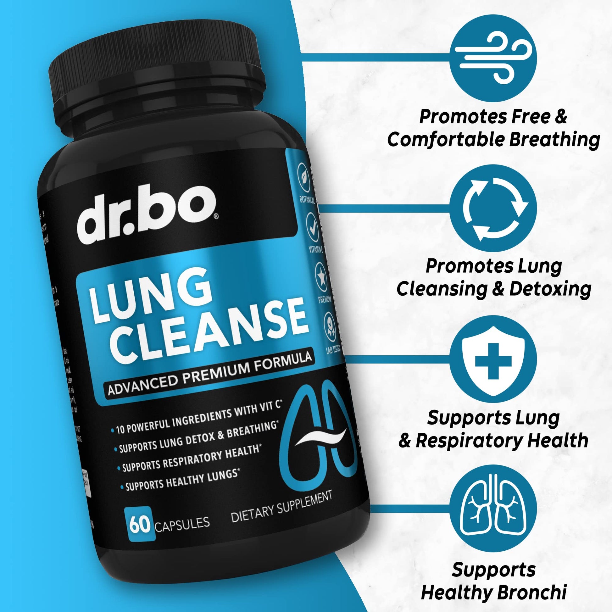 Lung Cleanse Support Supplement - Respiratory Supplements to Quit & Stop Smoking Aids - Herbal Detox for Lungs & Bronchial Health - Smokers Cleanser Breathe Aid for Mucus Clear Relief - 60 Capsules DR. BO Au supplements