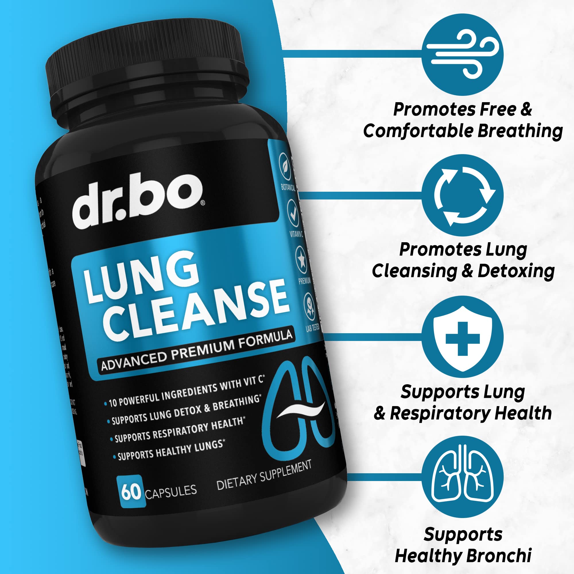 Lung Cleanse Support Supplement - Respiratory Supplements to Quit & Stop Smoking Aids - Herbal Detox for Lungs & Bronchial Health - Smokers Cleanser Breathe Aid for Mucus Clear Relief - 60 Capsules DR. BO Au supplements