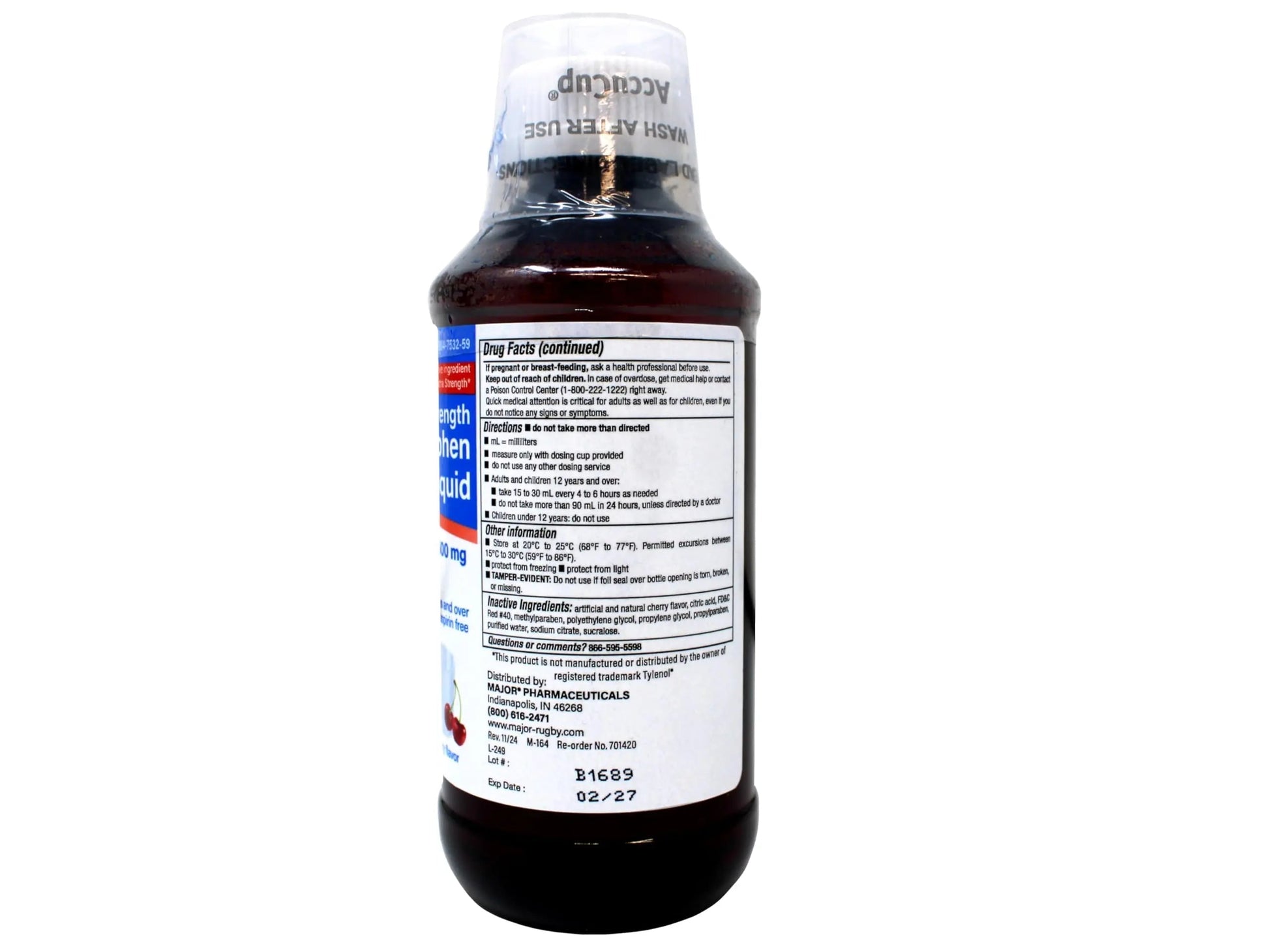 MAJOR Adult Extra Strength Liquid Acetaminophen - 500 mg Acetaminophen/15 mL Dose - Pain Reliever and Fever Reducer - Cherry Flavor - 8 Fl Oz MAJOR Au supplements