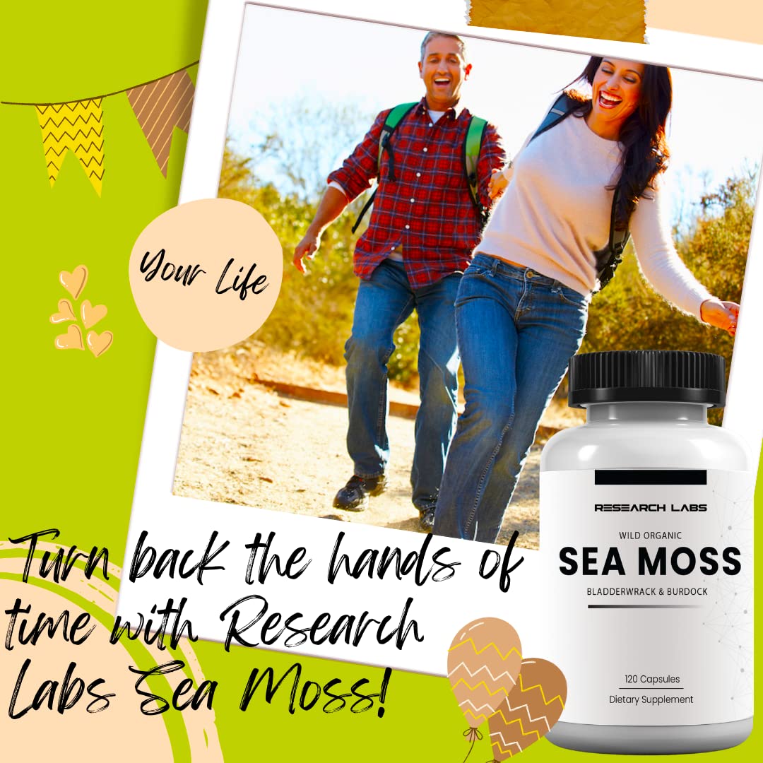 Research Labs 2 Fer 1 Ad Organic Irish Sea Moss Capsules 240 Total Pills, Raw Wildcrafted Seamoss Enhanced w/Bladderwrack & Burdock Root Antioxidant Powerhouse. Thyroid Support Research Labs Au supplements