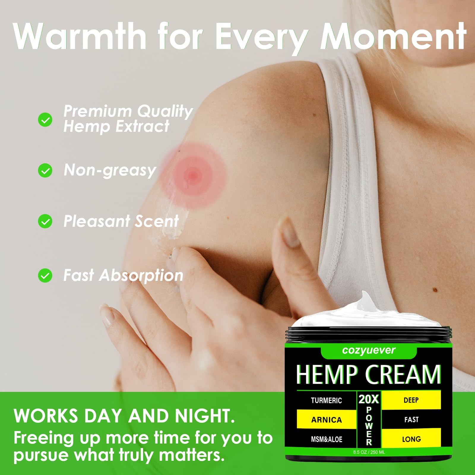 cozyuever 8.5 Oz Hemp Cream with Arnica, Menthol, Aloe, Emu Oil, Turmeric cozyuever Au supplements