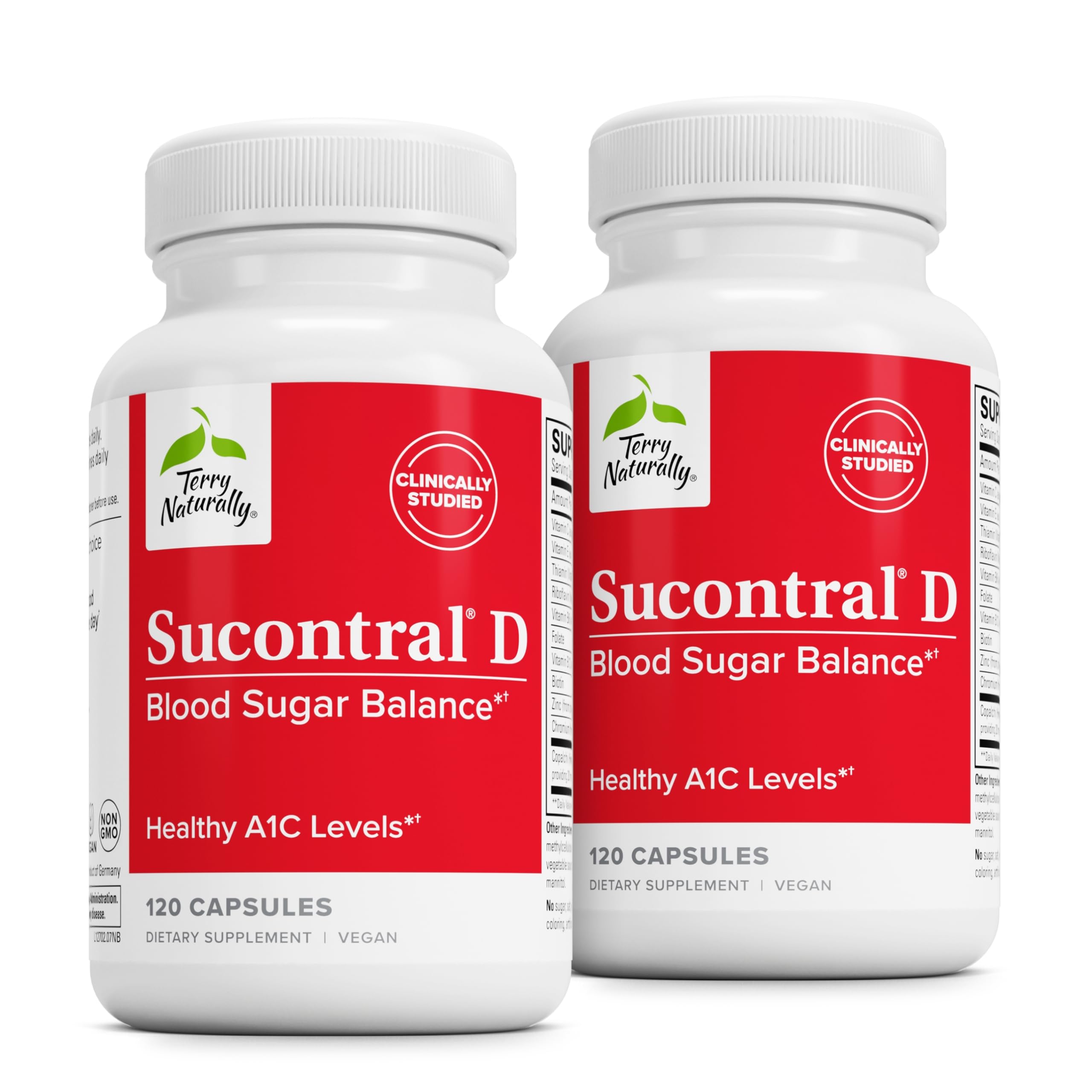 Terry Naturally Sucontral D - B-Complex & Folate Supplement - Carbohydrate Metabolism Support - Vitamin & Mineral Supplement with Zinc & Chromium - 120 Capsules (Pack of 2) Terry Naturally Au supplements