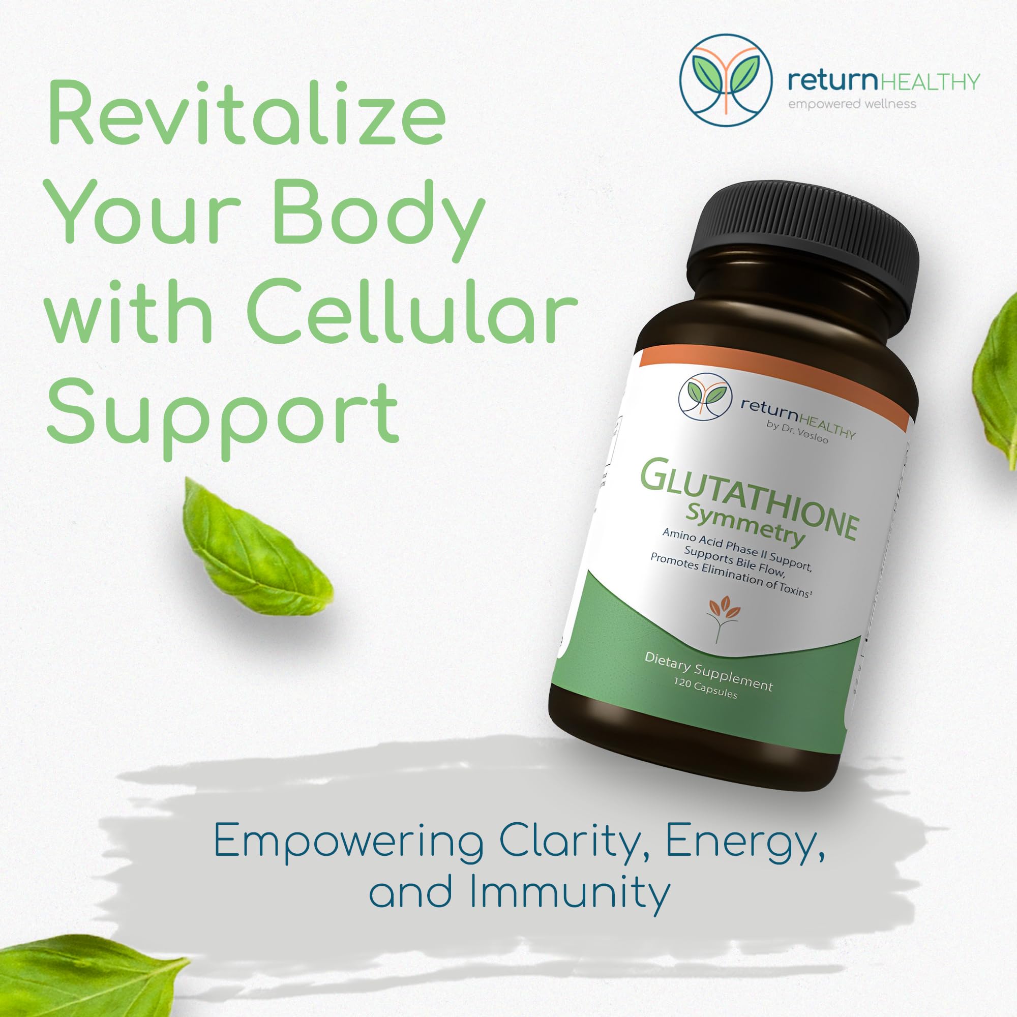 Return Healthy Glutathione Symmetry | S-Acetyl Glutathione Supplement | Antioxidants & Detoxification Supplement | Natural Cellular Support | All-Natural, Vegan, Non-GMO, 120 caps Return Healthy Au supplements