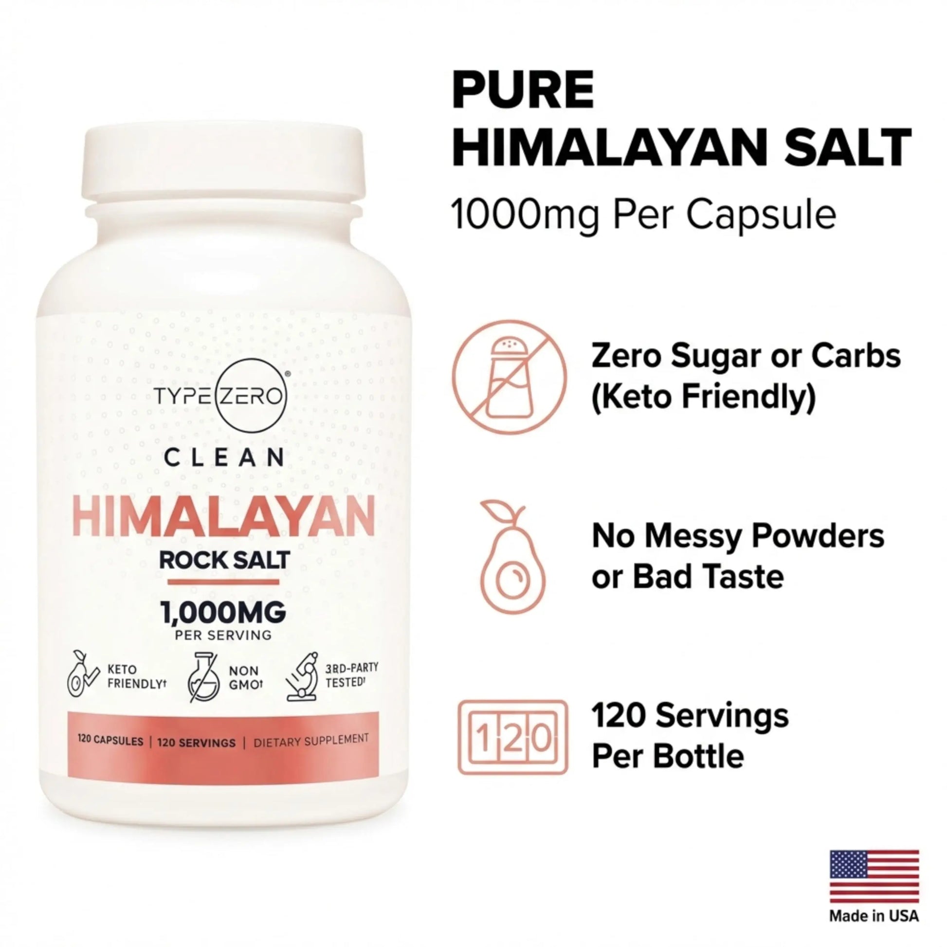 Type Zero Himalayan Rock Salt Capsules (120 Capsules) (1000mg per Serving) Type Zero Au supplements
