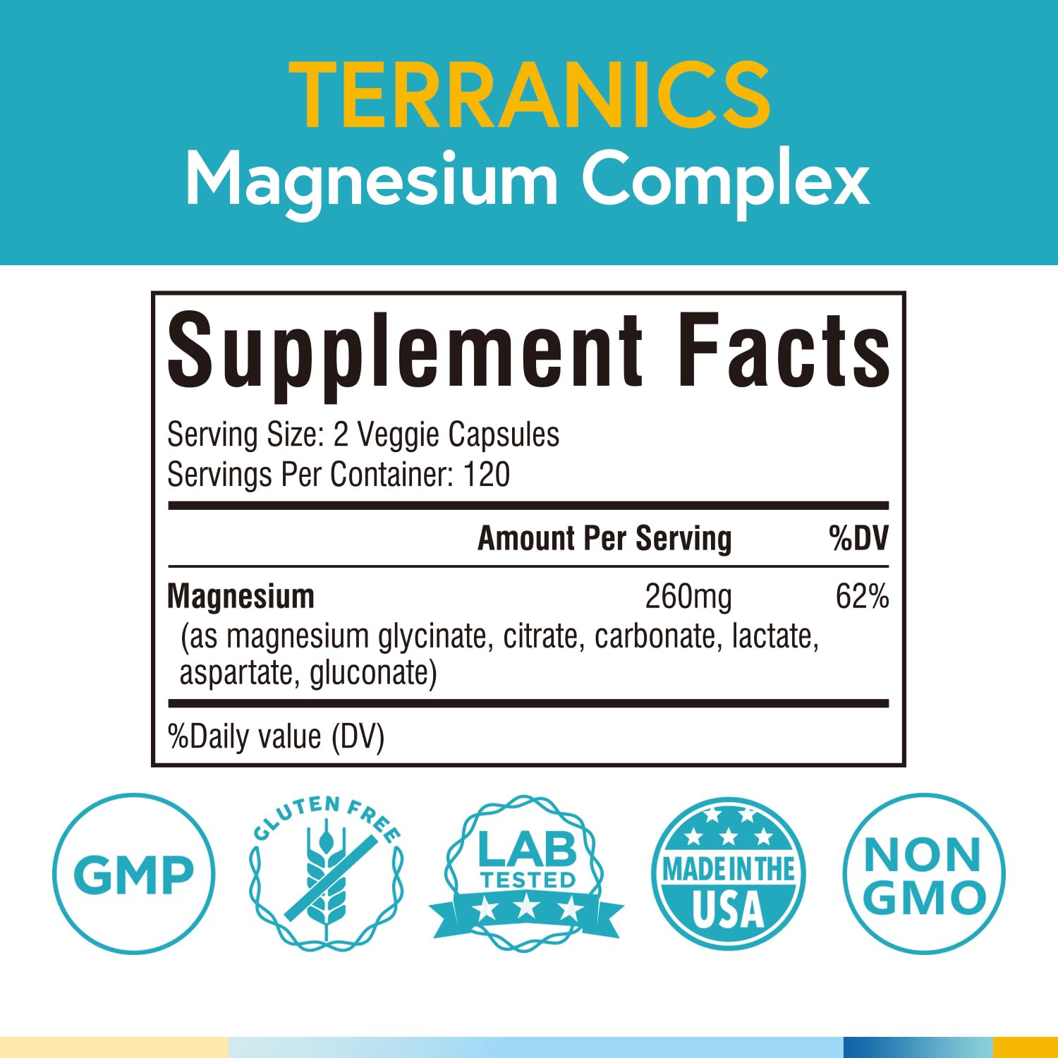 Terranics Magnesium Complex, 6-in-1, High Absorption, Glycinate, Citrate, Aspartate, Gluconate, Calmness, Heart, Bone, 240 Capsules, Non-Buffered Terranics Au supplements