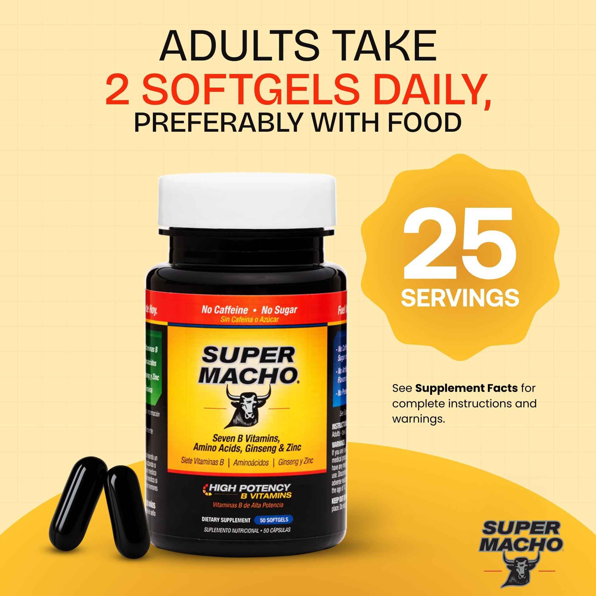 Super Macho, High Potency B Vitamins and Amino Acids, Fuel for Today's Active Men, No Caffeine, No Sugar, Dietary Supplement, Made in USA,50 Softgels Super Macho Au supplements