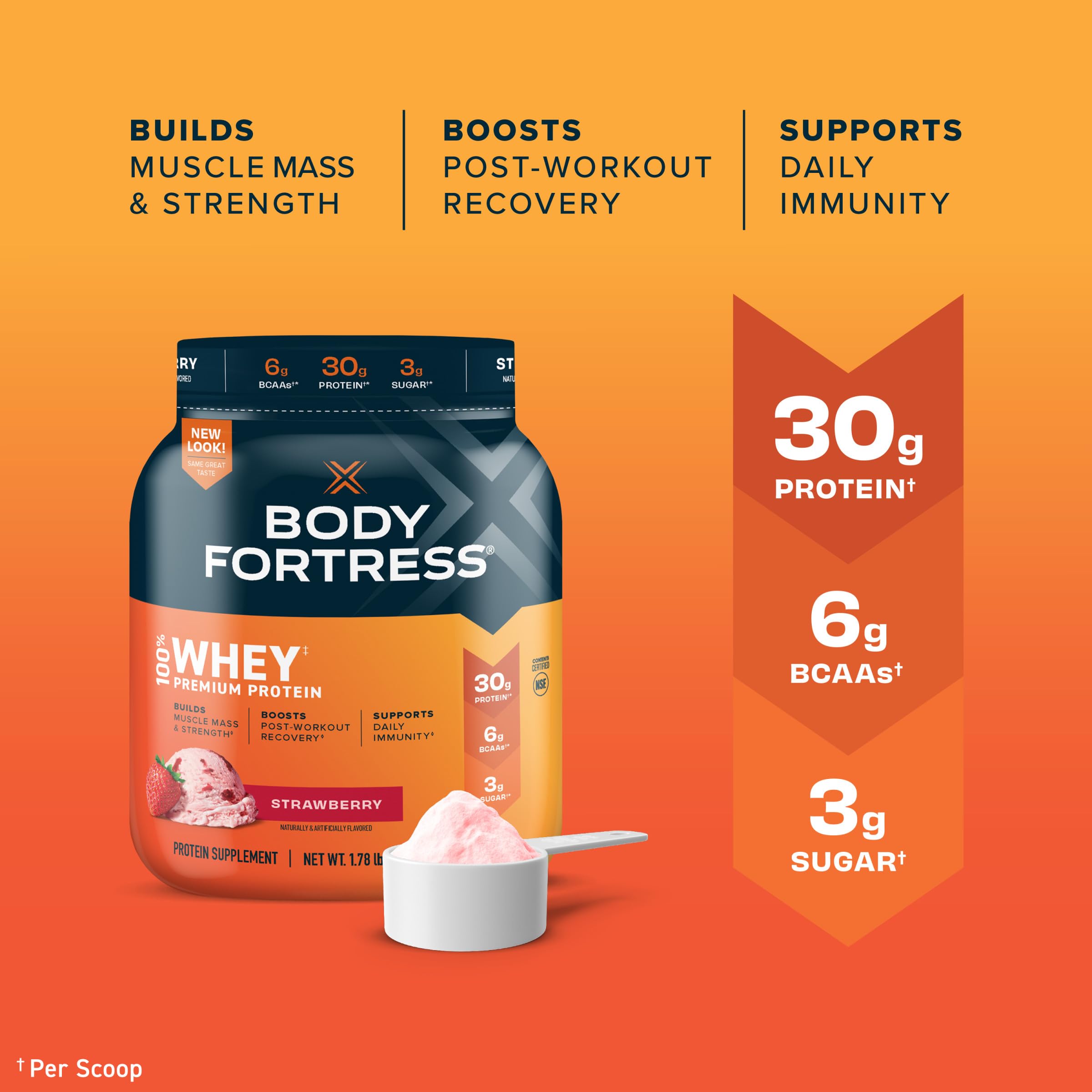 Body Fortress 100% Whey, Premium Protein Powder, Strawberry, 1.78lbs Packaging May Body Fortress Au supplements