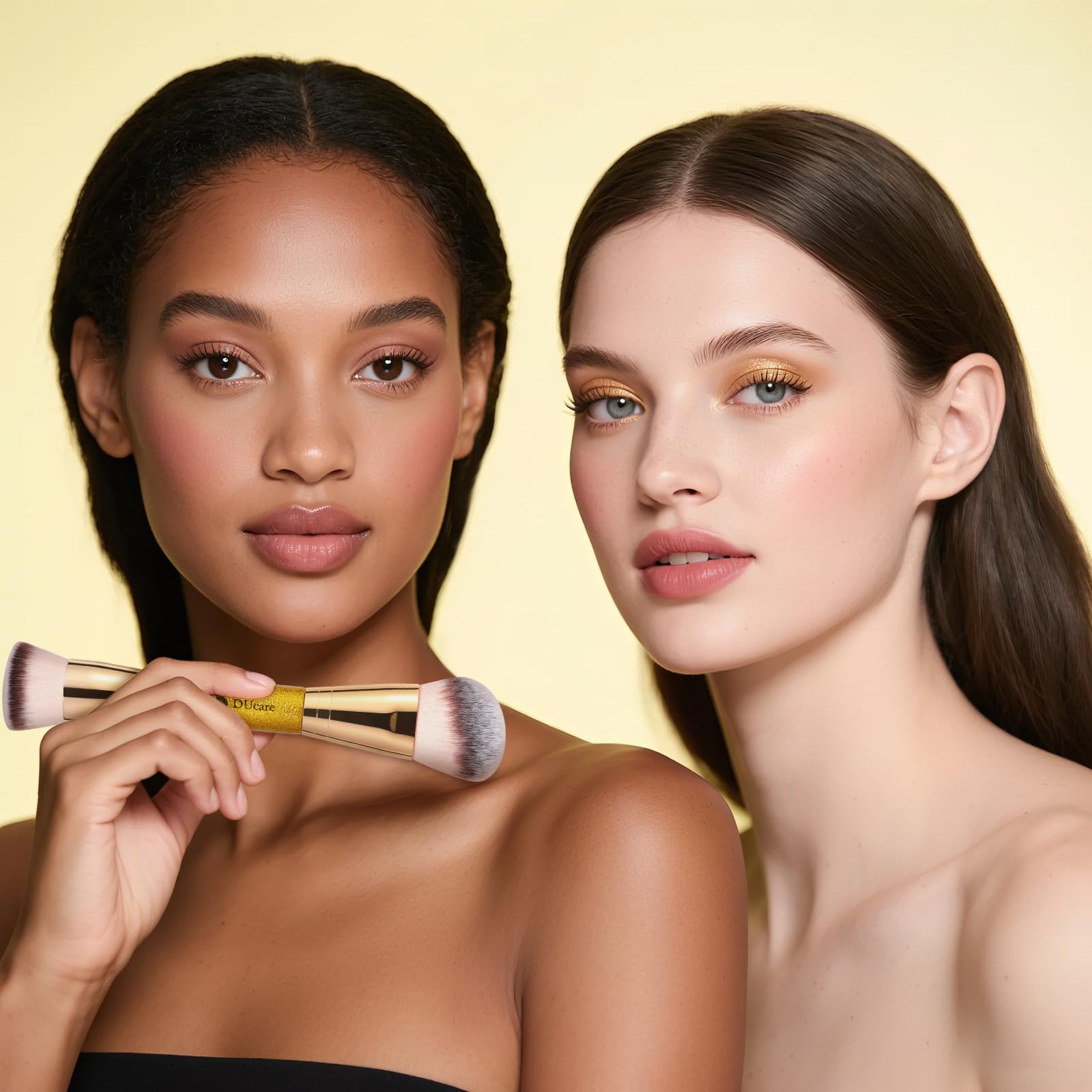 DUcare Dual End Foundation Contour Bronzer Brush, Gold Glitter Handle Double Ended Professional Face Makeup Tool for Liquid Cream Powder DUcare Au supplements