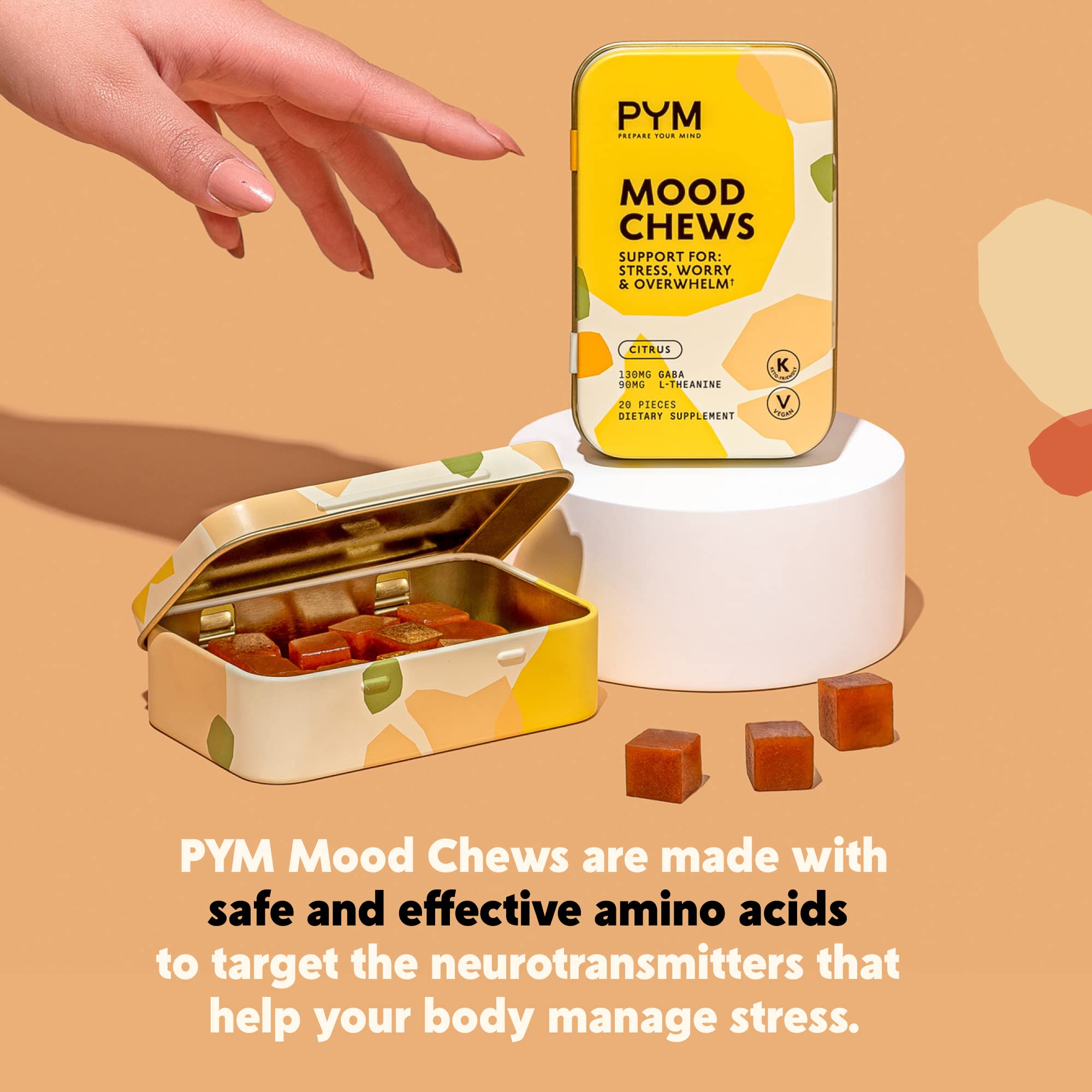 PYM Citrus Mood Chews Support for Stress, Worry & Overwhelm, 120 Count | 130mg GABA, 90mg L-Theanine | Vegan, Non-GMO, Gluten-Free, No Added Sugar | All-Natural Mood Balance Supplement Made in USA PYM Health Au supplements