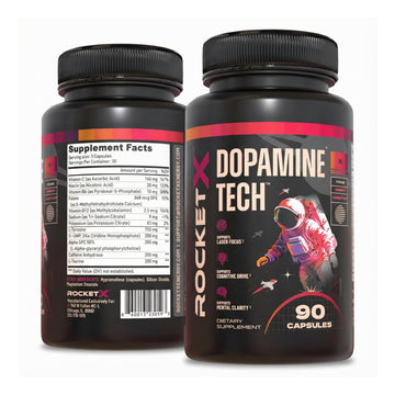 RocketX Dopamine Tech Brain Food Supplement, with L-Tyrosine and B Vitamins for Focus, Mental Clarity and Cognitive Drive, Vegan Capsules, 90 Capsules RocketX Energy Au supplements