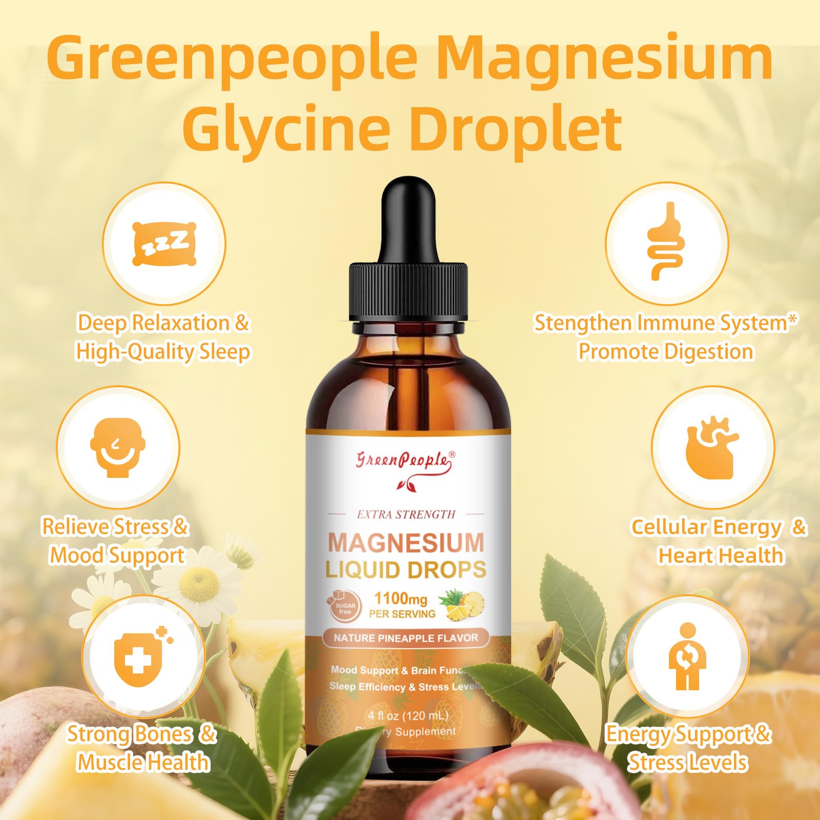 GREENPEOPLE 17-in-1 Triple Magnesium Complex Supplement,Magnesio Liquid Drops with Magnesium Glycinate & Citrate,Pineapple Flavor,Calm Mood,Muscle & Sleep for Adults,4 fl. oz 2Pack GREENPEOPLE Au supplements