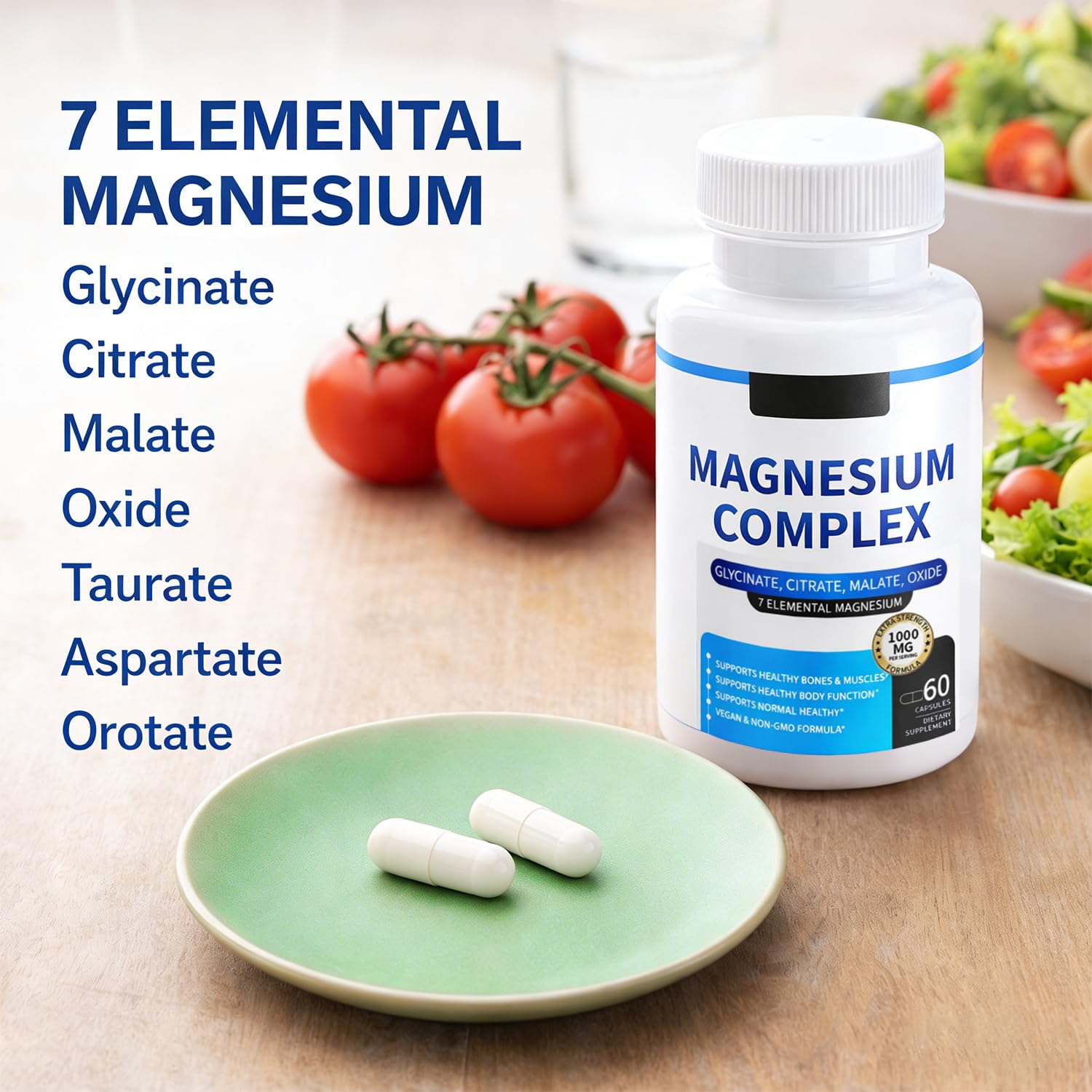 Magnesium Complex for Women & Men 1000mg — 7-in-1 Magnesium (Glycinate, Citrate & Malate) for Sleep Support, Stress Relief, Muscle Recovery — Vegan, 60 Capsules ElixAid Au supplements