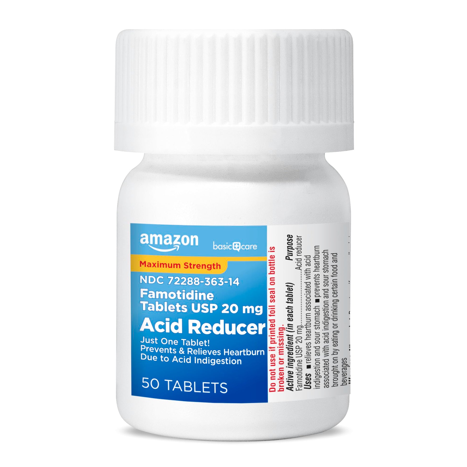 Amazon Basic Care Maximum Strength Famotidine Tablets 20 mg, Acid Reducer for Heartburn Relief, Prevents & Relieves Acid Indigestion, Heartburn Medicine, 50 Count Amazon Basic Care Au supplements