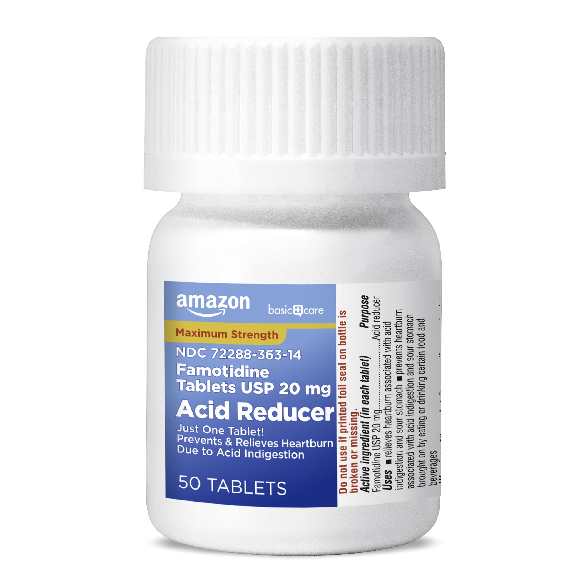 Amazon Basic Care Maximum Strength Famotidine Tablets 20 mg, Acid Reducer for Heartburn Relief, Prevents & Relieves Acid Indigestion, Heartburn Medicine, 50 Count Amazon Basic Care Au supplements