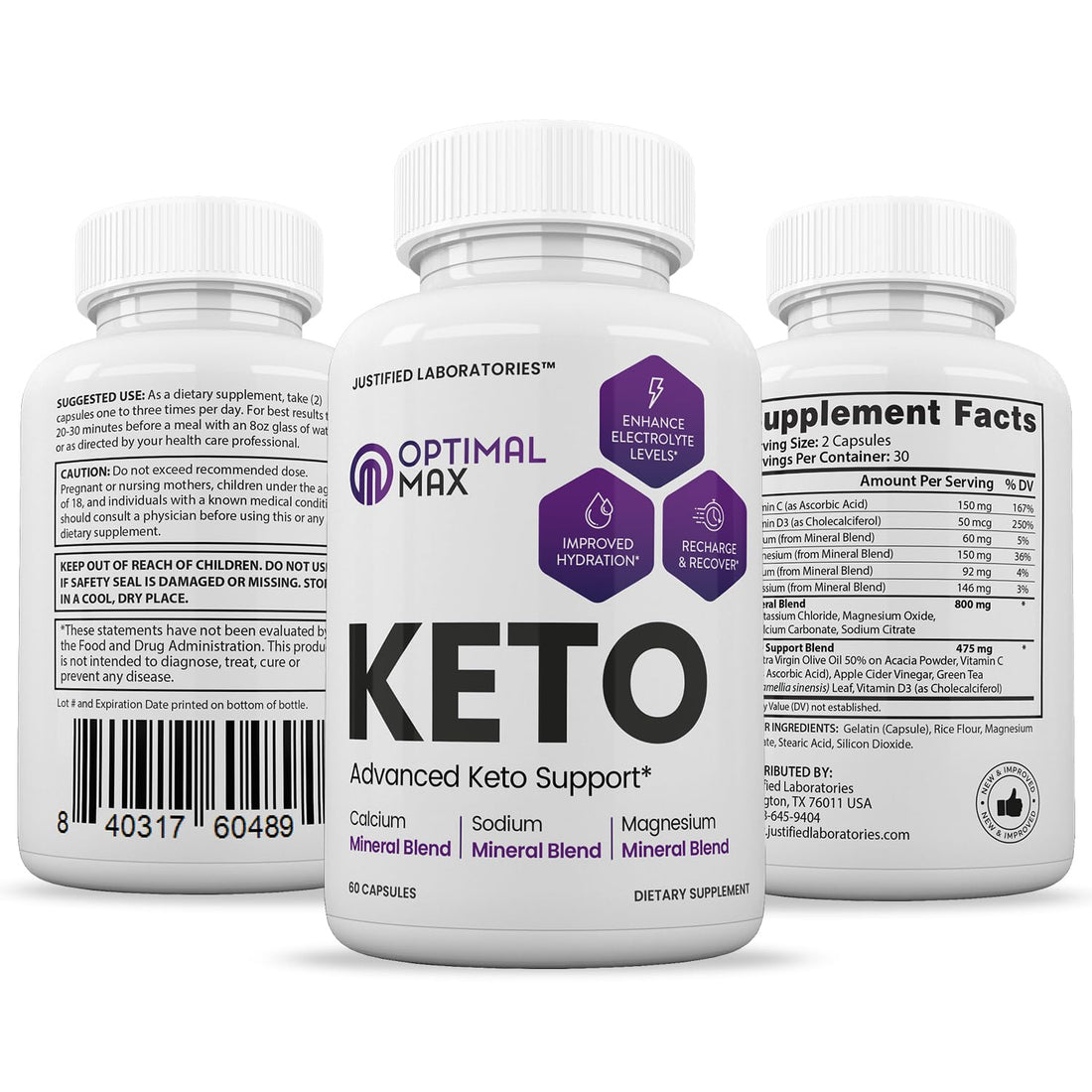 (2 Pack) Optimal Max Keto Pills 1275MG New & Improved Formula Contains Apple Cider 