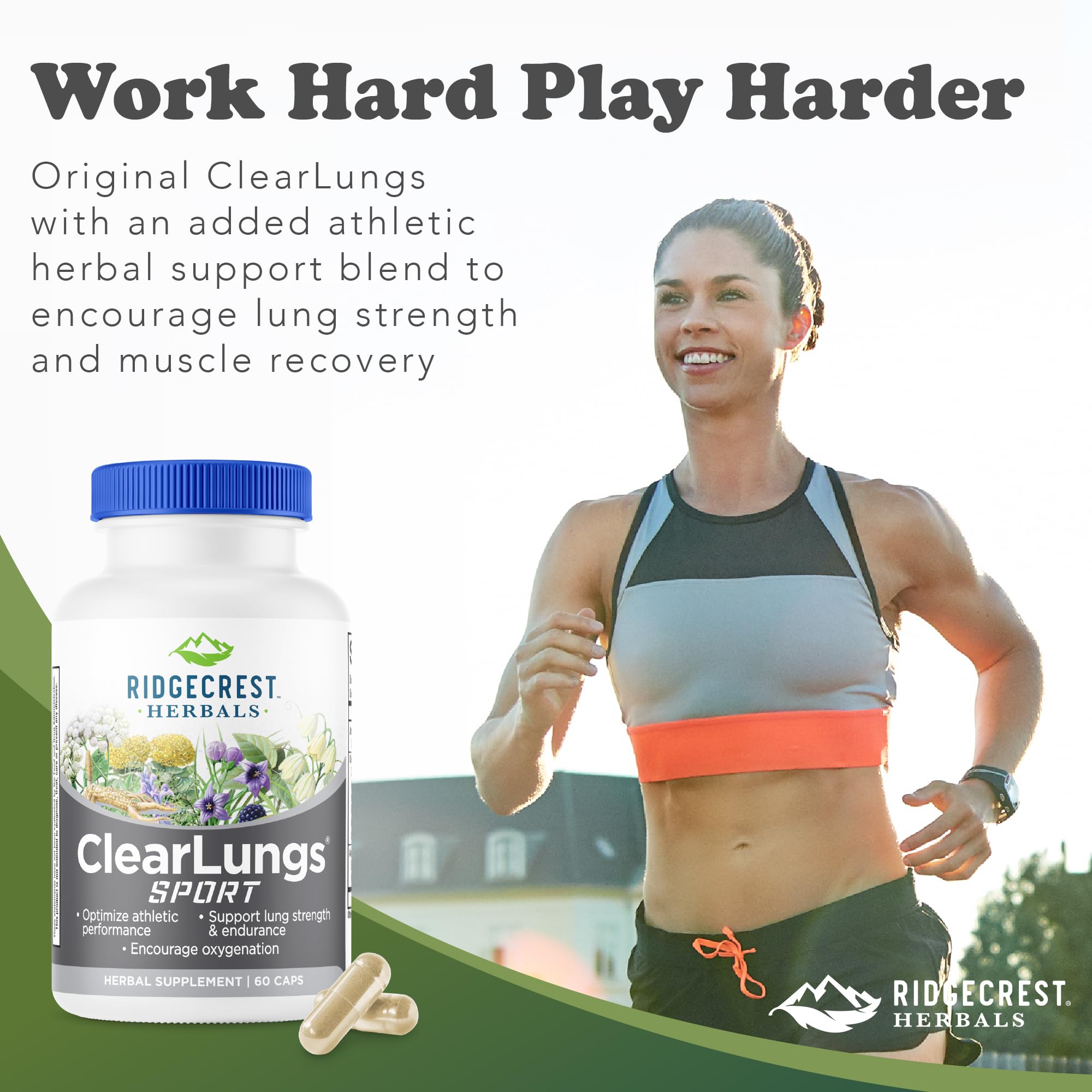 Ridgecrest Herbals ClearLungs Sport, Oxygen Intake and Lung Support Formula with Cordyceps, Rhodiola, Eleuthero (60 Vegan Caps, 30 Serv) RidgeCrest Herbals Au supplements