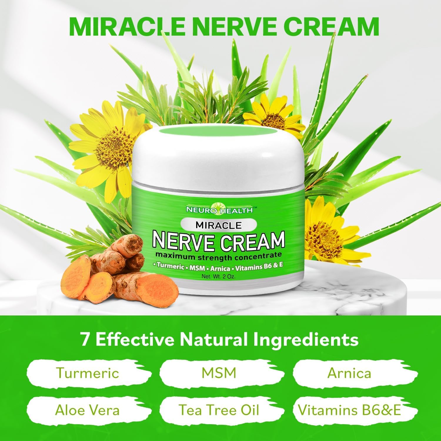 Neuro Health Miracle Nerve Cream - XL 4oz JAR - Maximum Strength - Turmeric and Arnica Blend for Neuropathy Discomfort Relief - Soothing Foot & Hand Formula with MSM, B6, E - Made in USA Neuro Health Au supplements