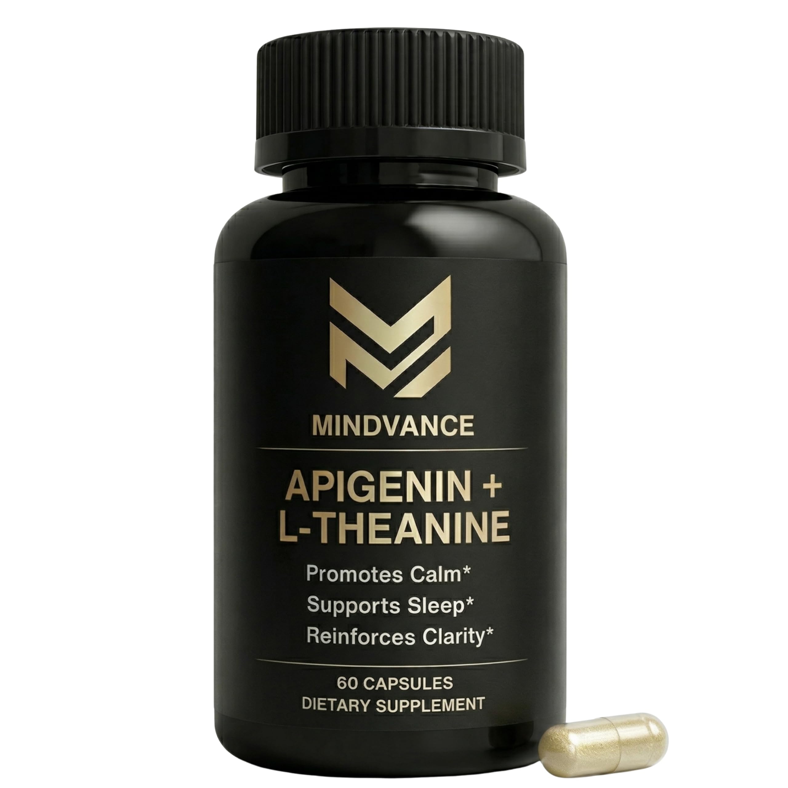 Mindvance Apigenin 100mg with L-Theanine 200mg Supplement Capsules for Sleep Support, Relaxation, Clarity & Calm | Melatonin Free | 60 Vegan Capsules Mindvance Au supplements