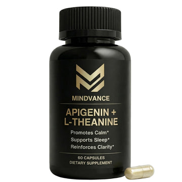 Mindvance Apigenin 100mg with L-Theanine 200mg Supplement Capsules for Sleep Support, Relaxation, Clarity & Calm | Melatonin Free | 60 Vegan Capsules Mindvance Au supplements