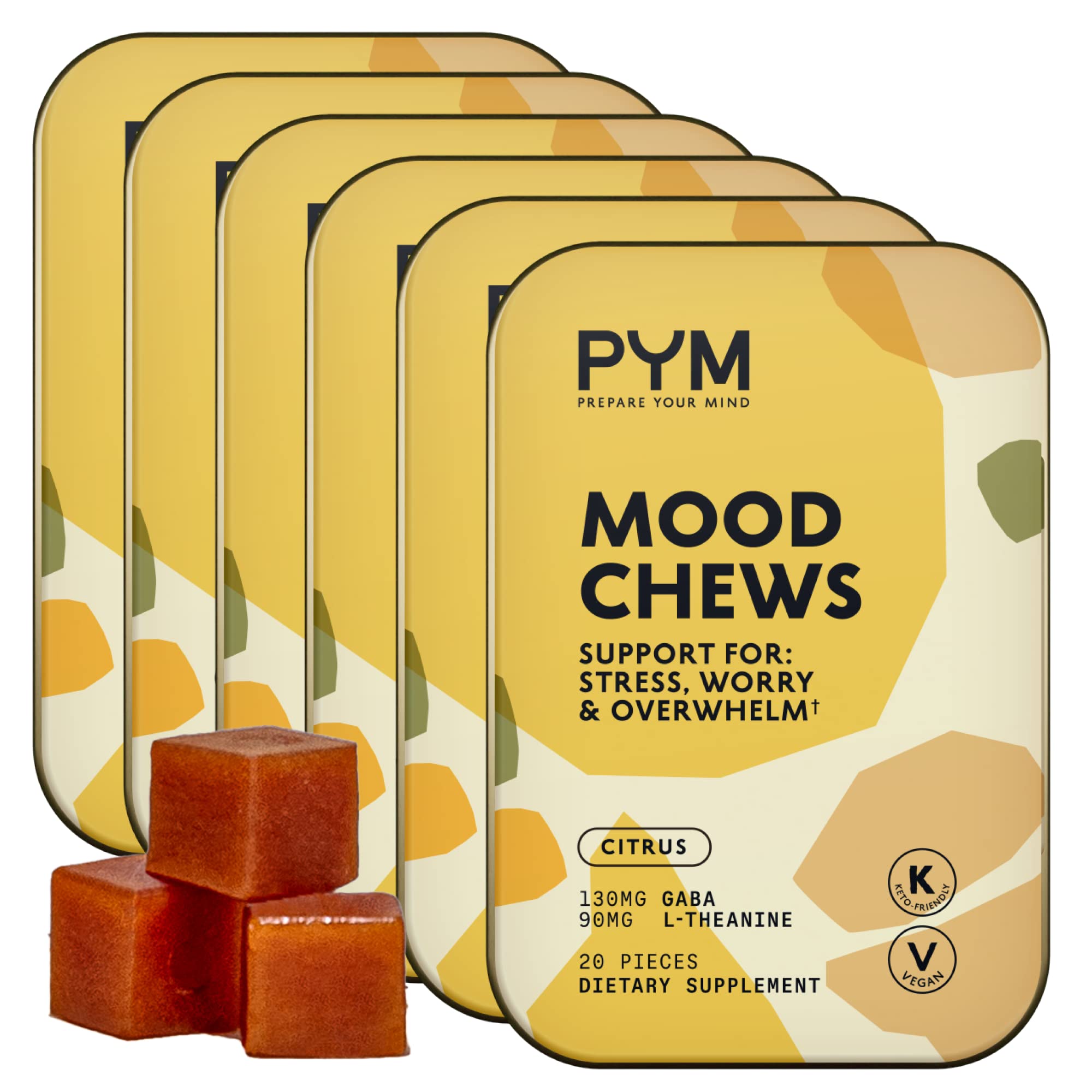PYM Citrus Mood Chews Support for Stress, Worry & Overwhelm, 120 Count | 130mg GABA, 90mg L-Theanine | Vegan, Non-GMO, Gluten-Free, No Added Sugar | All-Natural Mood Balance Supplement Made in USA PYM Health Au supplements