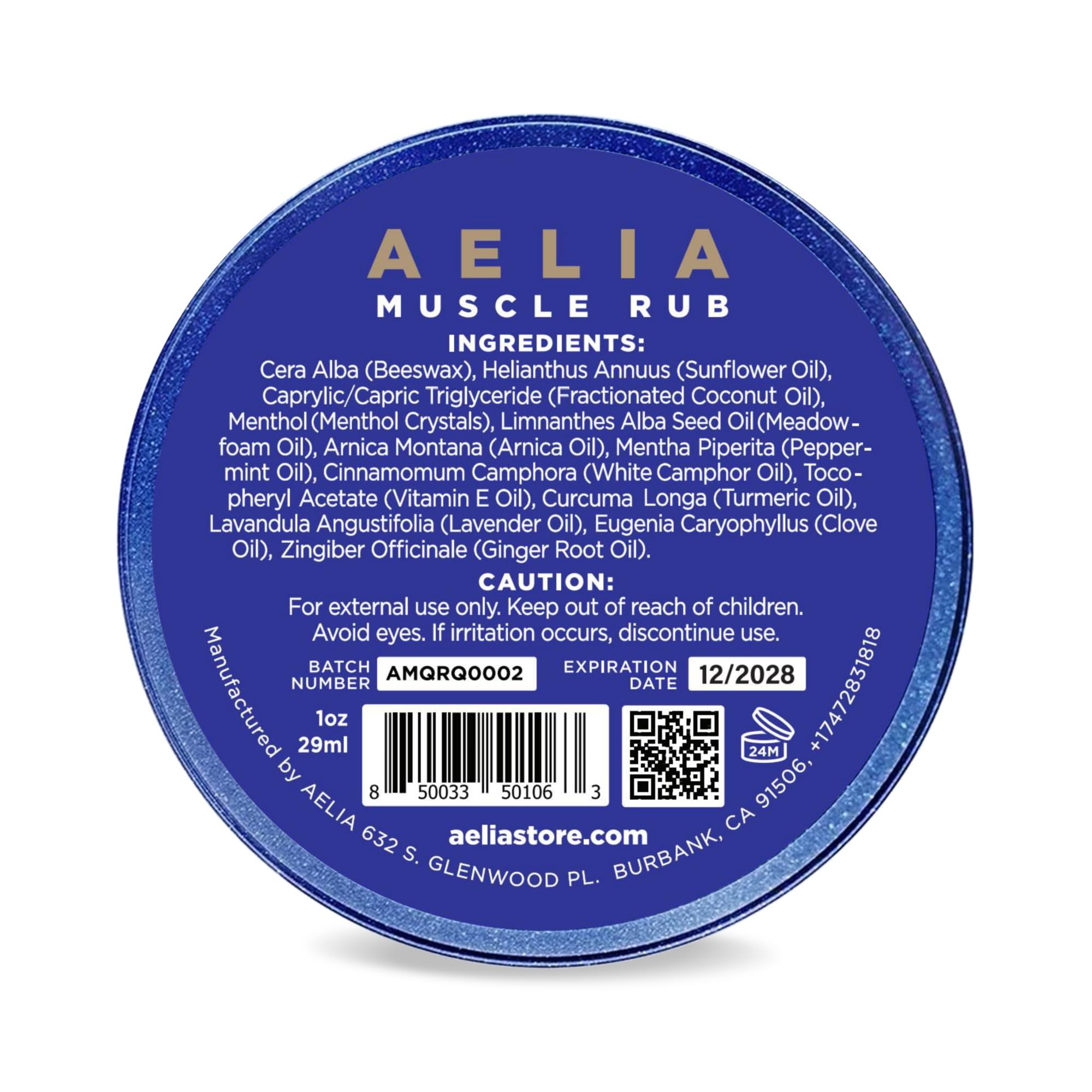 AELIA Muscle Rub - Coconut Oil, Vitamin E, Arnica, Ginger Root, Turmeric & Lavender – 1 oz AELIA Au supplements