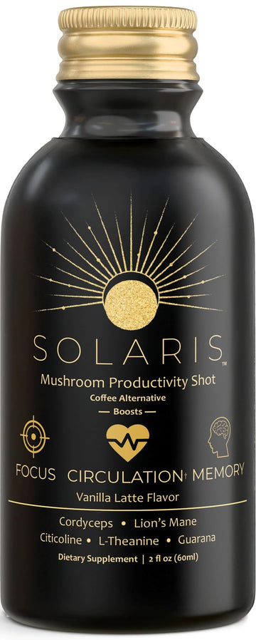 Solaris Mushroom Productivity Wellness Shots | Focus, Circulation, Memory | 4000mg of Cordyceps & Lion's Mane | Citicoline, L-Theanine, Vitamin B6/B12 | Coffee Alternative (6-Pack) Solaris Extracts Au supplements