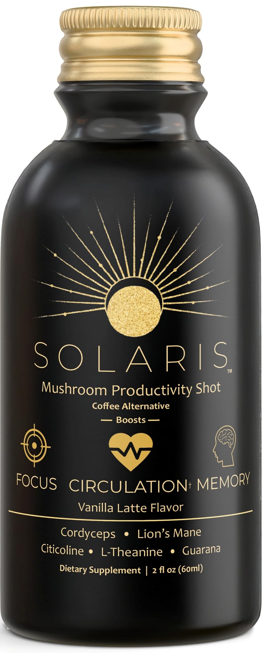 Solaris Mushroom Productivity Wellness Shots | Focus, Circulation, Memory | 4000mg of Cordyceps & Lion's Mane | Citicoline, L-Theanine, Vitamin B6/B12 | Coffee Alternative (6-Pack) Solaris Extracts Au supplements