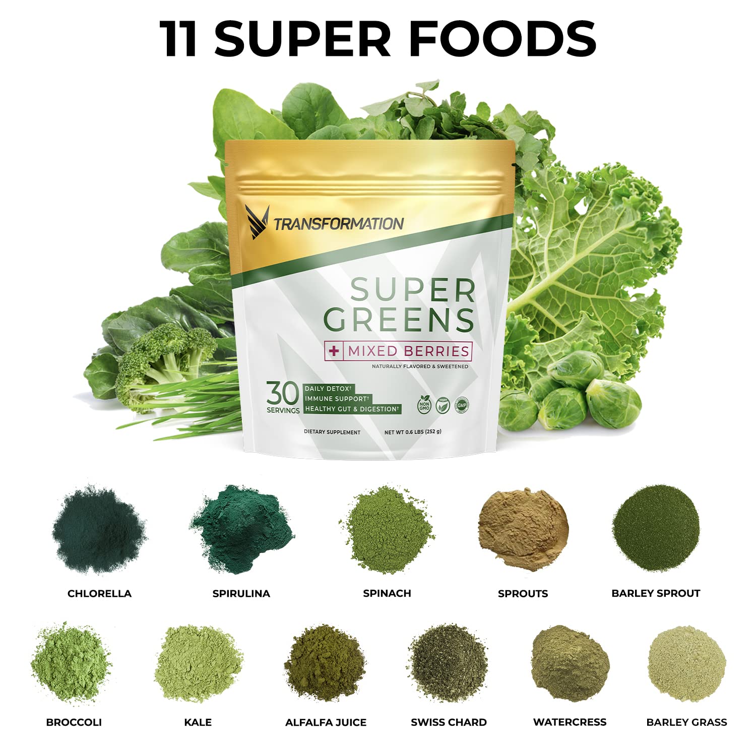 Transformation Super Greens Superfood Powder & Performance Insulated Shaker Bottle | Immune & Energy Support | Made with Natural Ingredients | Detoxifying & Alkalizing Minerals SPR BODY Au supplements