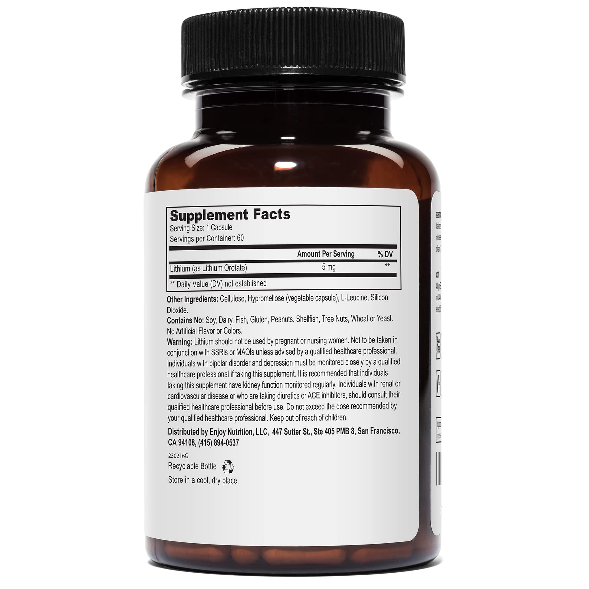 Lithium Orotate - 5mg of Elemental Lithium per Vegetarian Capsule Weyland Brain Nutrition Au supplements