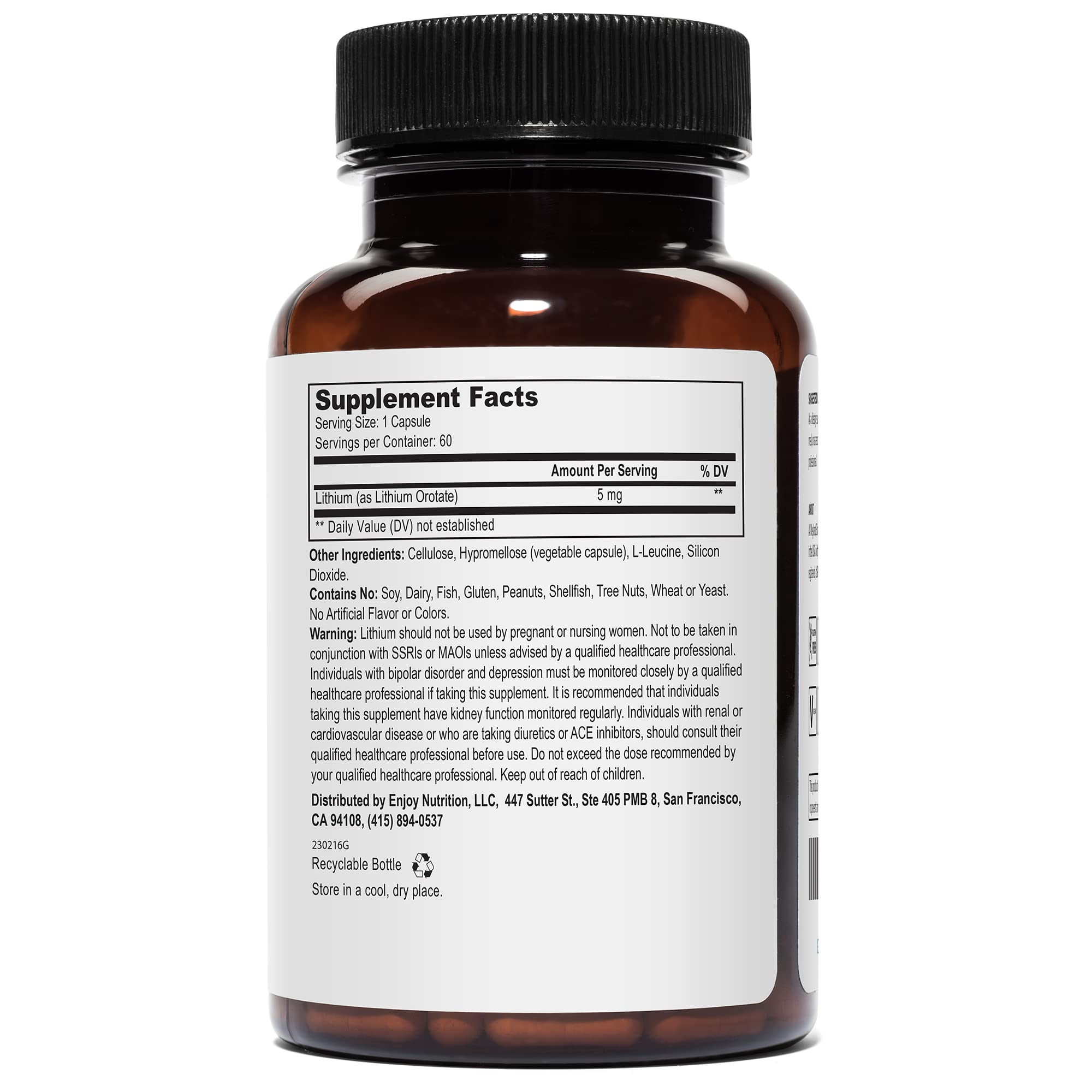 Lithium Orotate - 5mg of Elemental Lithium per Vegetarian Capsule Weyland Brain Nutrition Au supplements