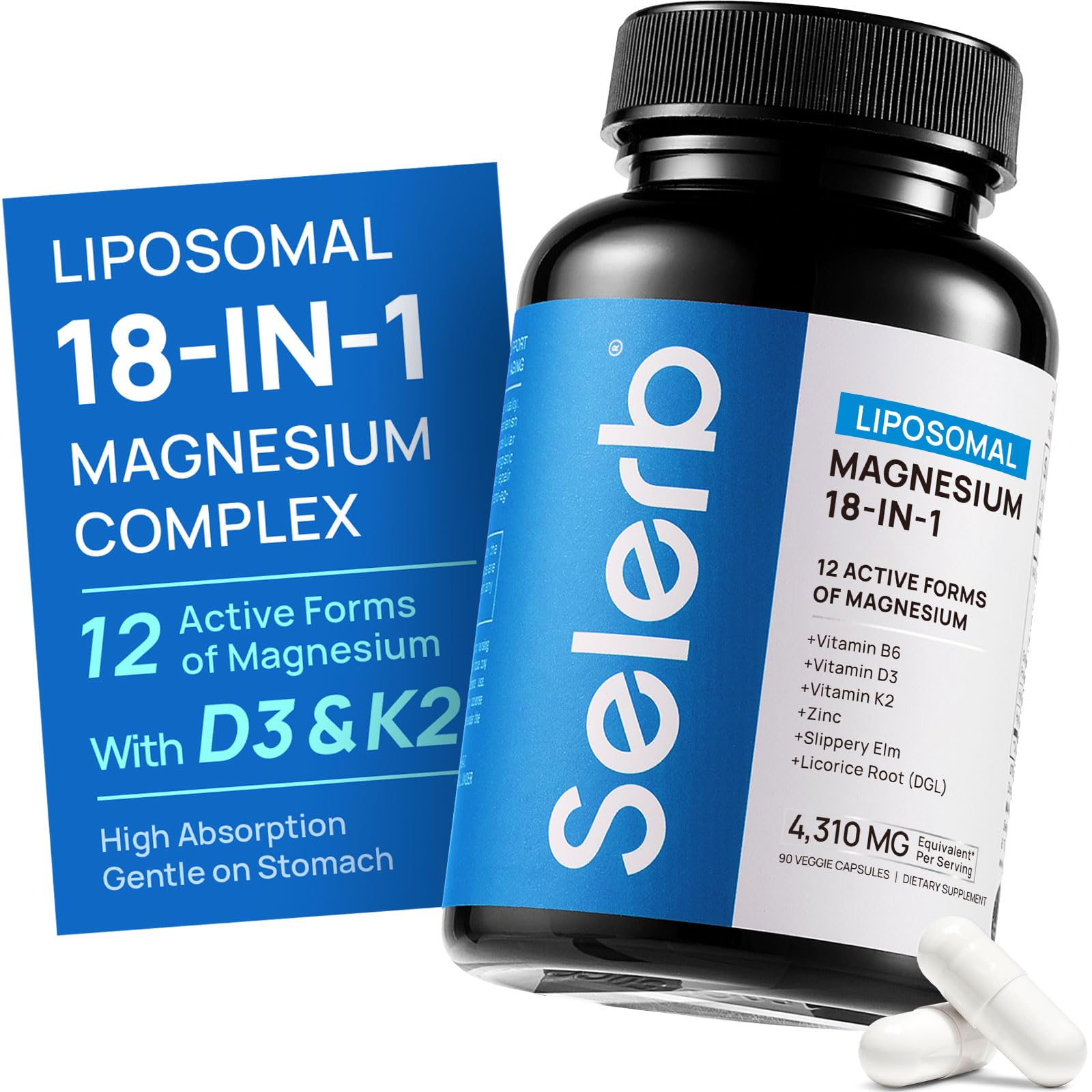 18 in 1 Magnesium Complex for Women and Men | Liposomal Magnesium Supplement with Glycinate, Citrate, Malate, Taurate, D3 & K2 | High Absorption for Muscle, Sleep, Bone, Nerve Support | 90 Capsules Selerb Au supplements