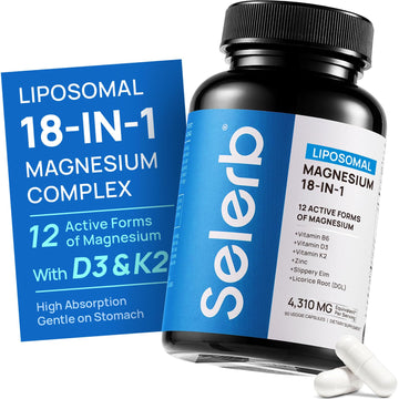 18 in 1 Magnesium Complex for Women and Men | Liposomal Magnesium Supplement with Glycinate, Citrate, Malate, Taurate, D3 & K2 | High Absorption for Muscle, Sleep, Bone, Nerve Support | 90 Capsules Selerb Au supplements