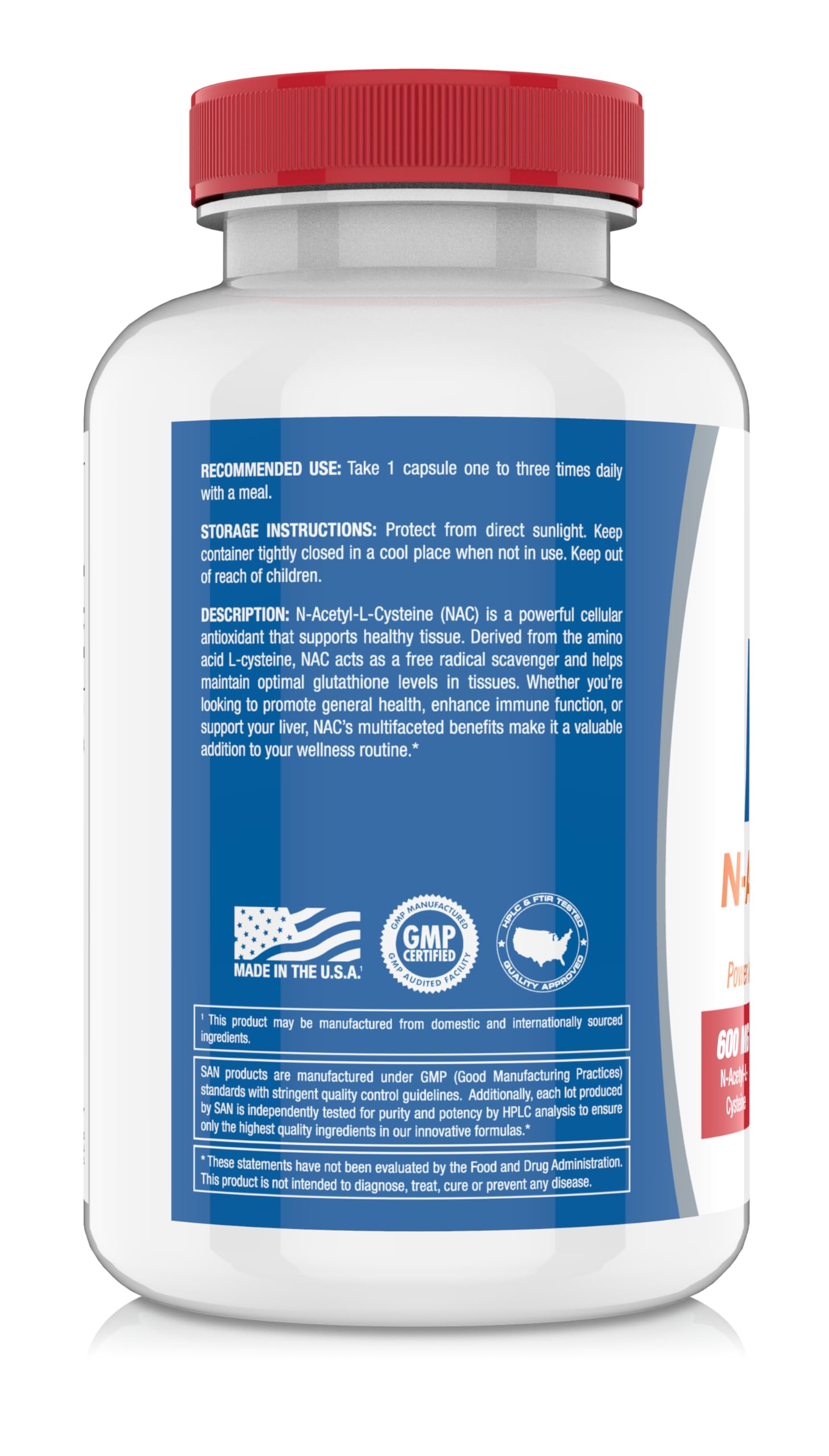 SAN N-Acetyl-L-Cysteine (NAC), Immune, Respiratory, Liver Health, NAC 600 mg, Potent antioxidant Support, Free-radicals, Easy to Absorb, 100 Capsules SAN Au supplements