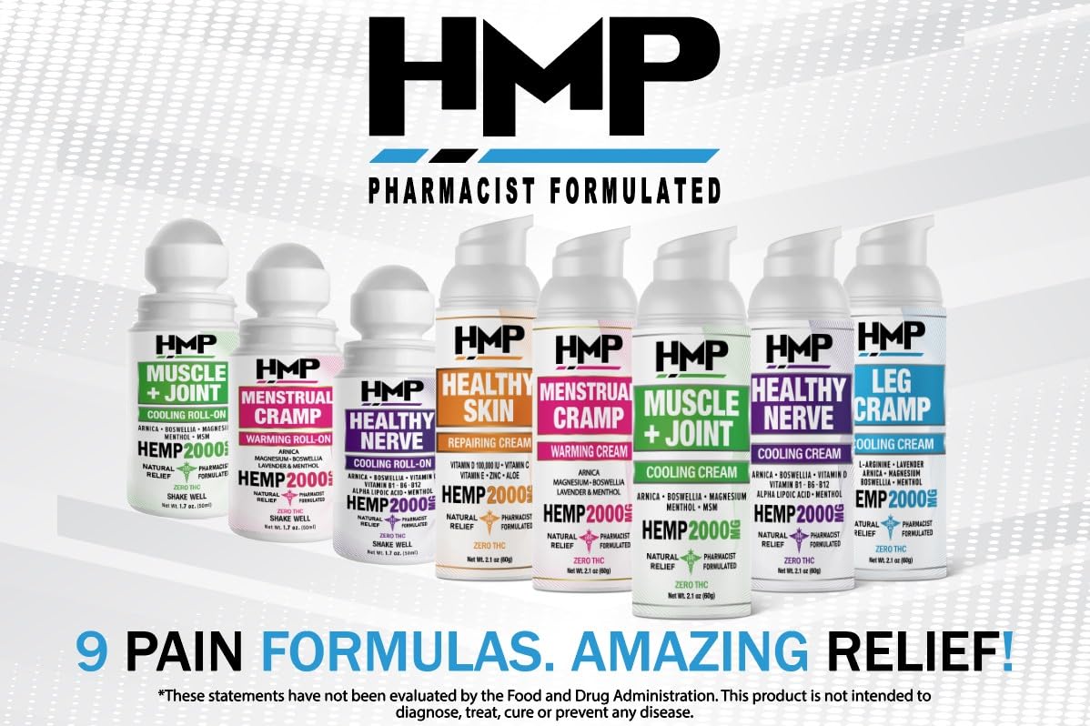 HMP BRANDS Hemp Cream Muscle & Joint Support 2000MG Hemp Discomfort Relief Formula w Menthol Ideal for Knee Muscle Joint Back Shoulder Elbow Maximum Joint Support, Natural Formula Made in USA (3 Pack) HMP BRANDS Au supplements