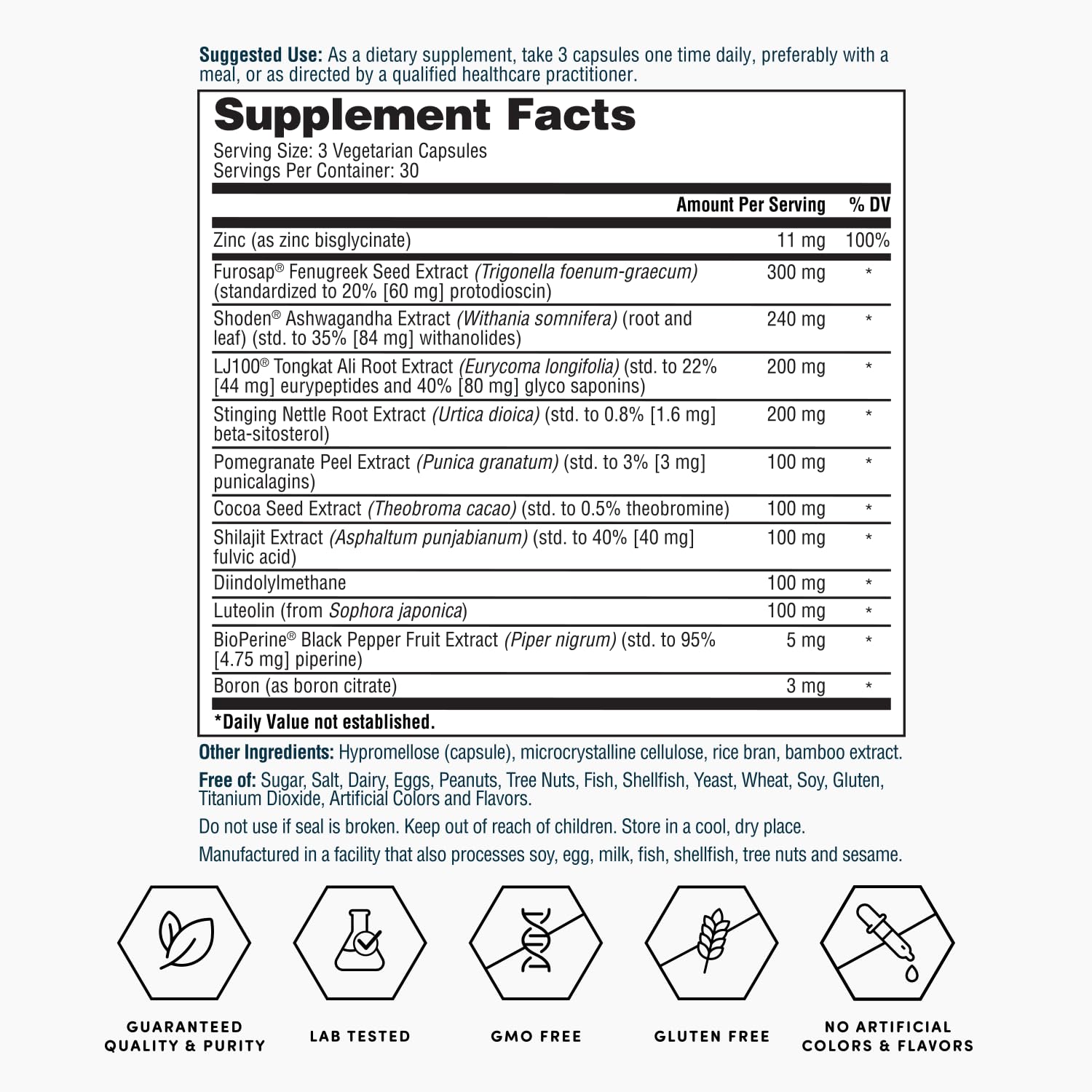 Nature's Lab Gold Vital Testosterone with Adaptogenic Herbs, Targeted Minerals and Bioactive Compounds* - Supports Healthy Testosterone Levels & Vitality* - 90 Capsules (30 Day Supply) Nature's Lab Au supplements