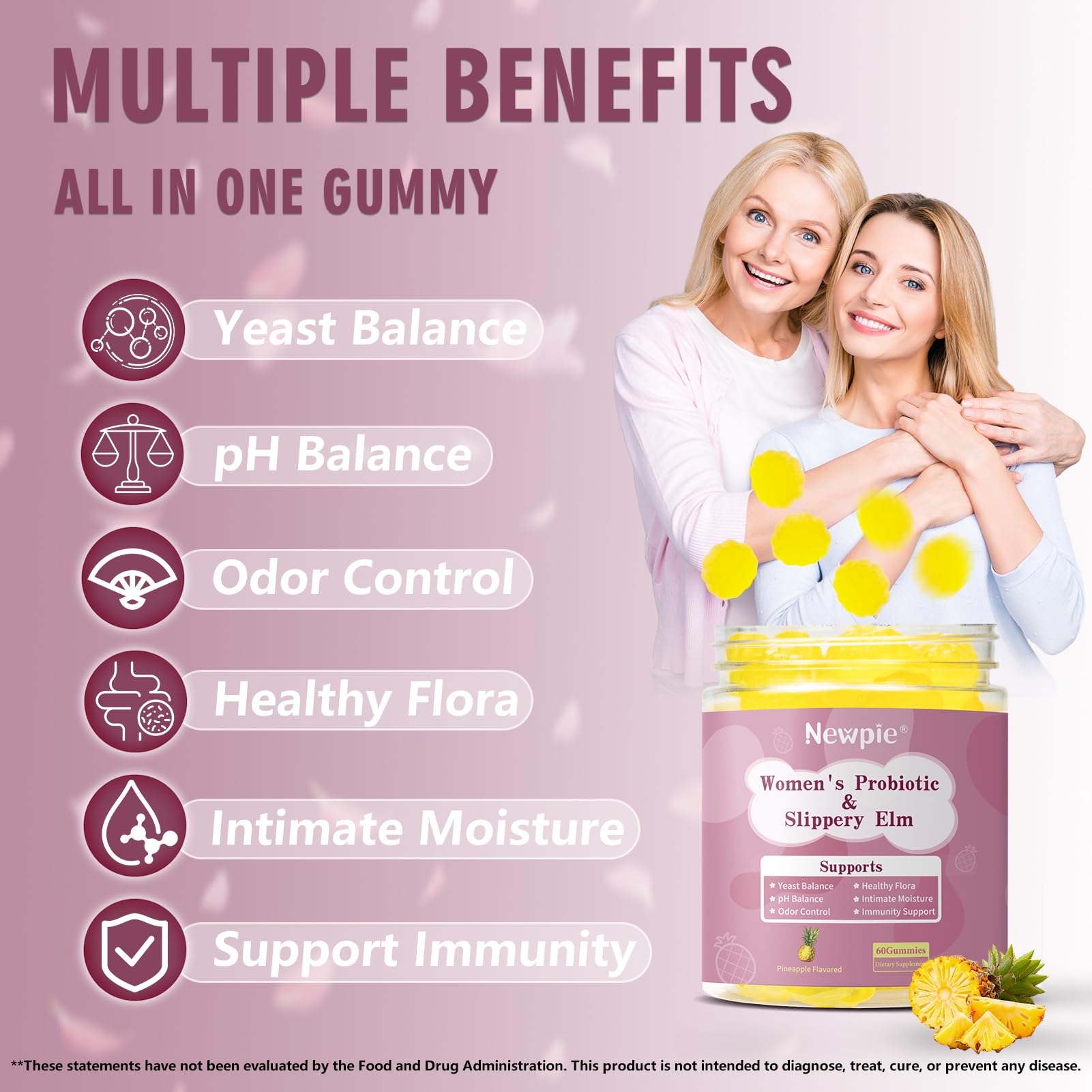 Blltzzz Her Juicy Women's Probiotic Gummies | Pineapple Flavor | Contains Slippery Elm and Probiotic Blend to Support Women's Intimate pH Balance, Gut Wellness and Overall Well-Being | 60 Gummies (2) Blltzzz Au supplements
