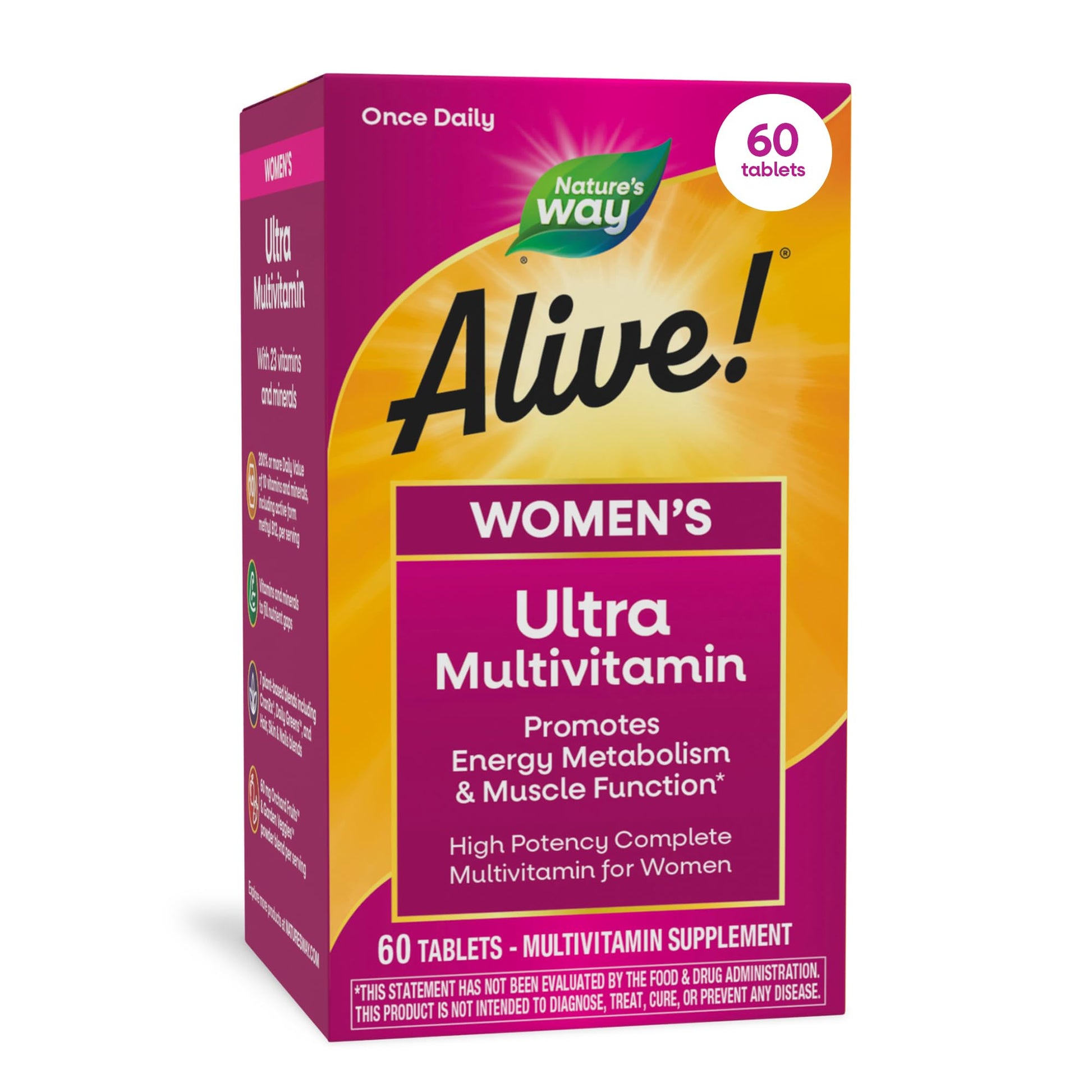 Nature's Way Alive! Ultra Multivitamin for Women, Complete Daily Women's Vitamins, High Potency Formula, Promotes Energy Metabolism and Muscle Function*, Vitamin A, C, D, Methylated B12, 60 Tablets Nature's Way Au supplements