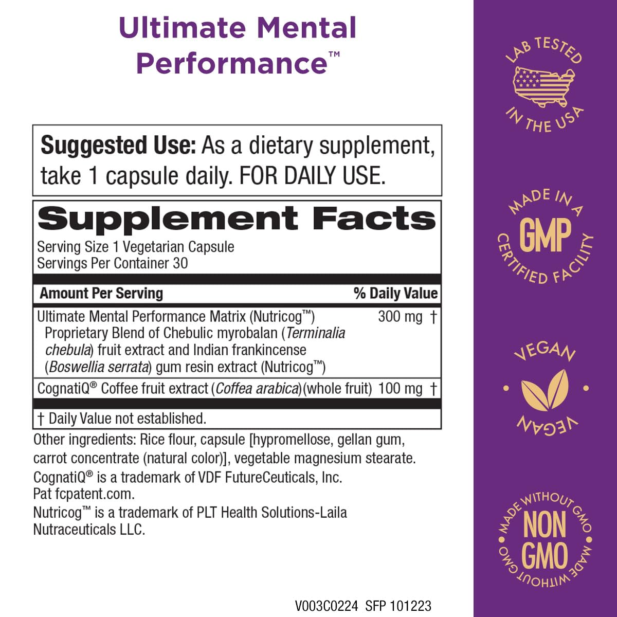 Purity Products Ultimate Mental Performance Supports Memory Recall, Mental Focus + More - Nootropic Powerhouse ft. Patented Botanical Plant-Based Ingredients - Vegan & Non-GMO - 30 Veggie Caps Purity Products Au supplements