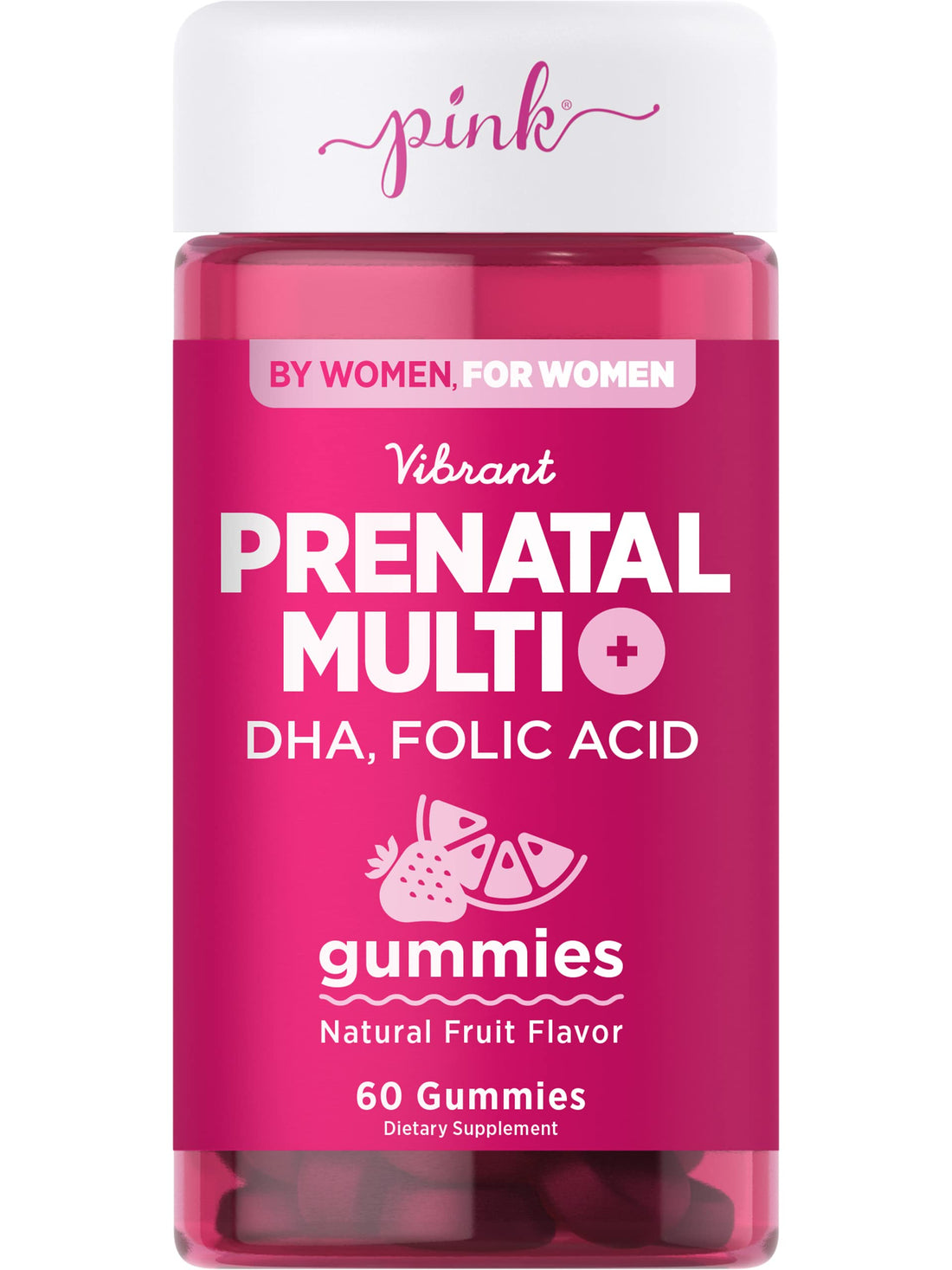 PINK Prenatal Vitamins | 60 Gummies with DHA and Folic Acid | Non-GMO & Gluten Free Multivitamin