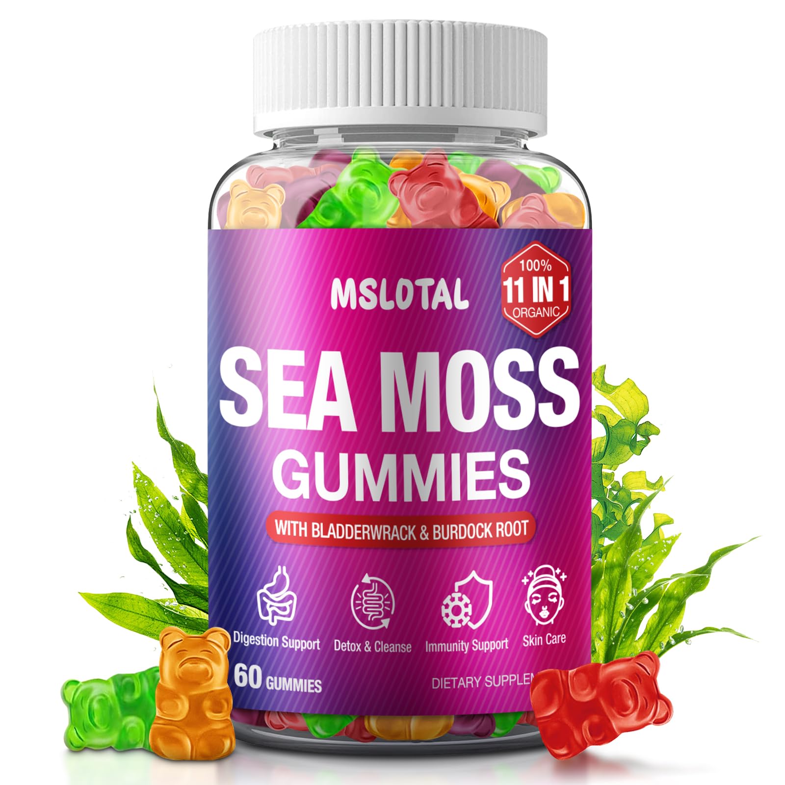 MSLOTAL Irish Sea Moss Gummies with Ashwagandha Bladderwrack and Burdock Root - Natural Irish Seamoss Supplement for Thyroid, Energy, Immune Support - 60 Vegan Gummy MSLOTAL Au supplements