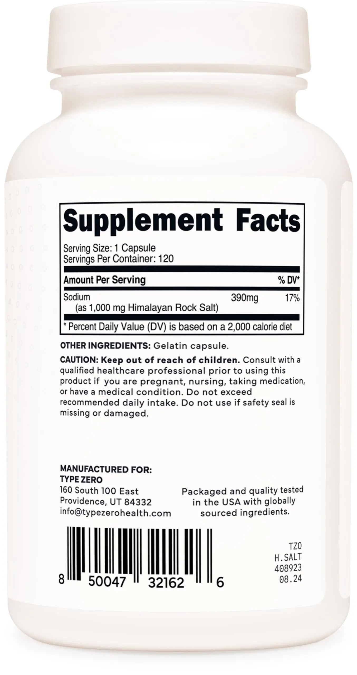 Type Zero Himalayan Rock Salt Capsules (120 Capsules) (1000mg per Serving) Type Zero Au supplements