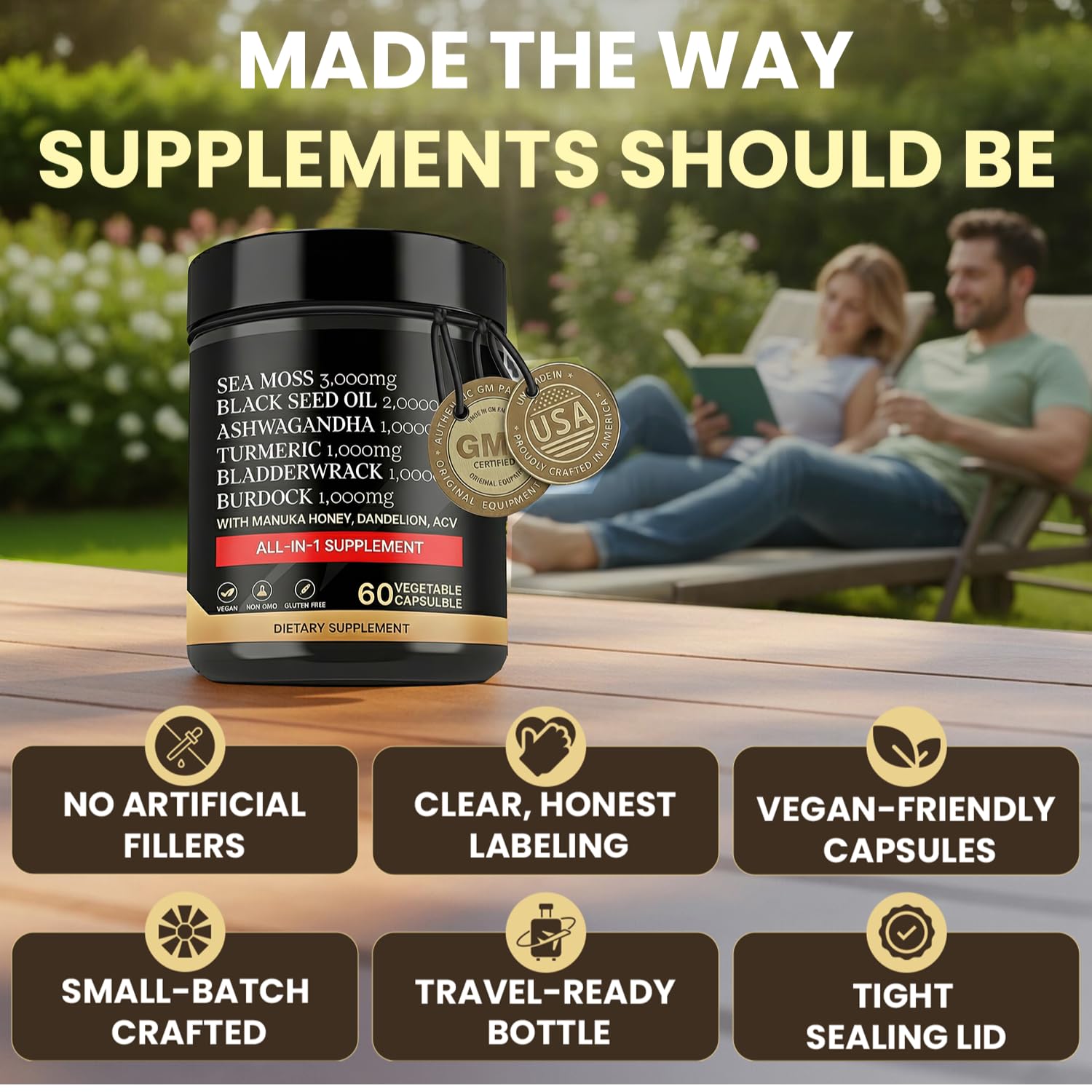 AZ ApexZone True Sea Moss Capsules Black Seed Oil Ashwagandha Burdock Root, Tumeric Supplement with Manuka Honey, Dandelion Root ACV - 60 Capsules - Multi Vitamin AZ ApexZone Au supplements