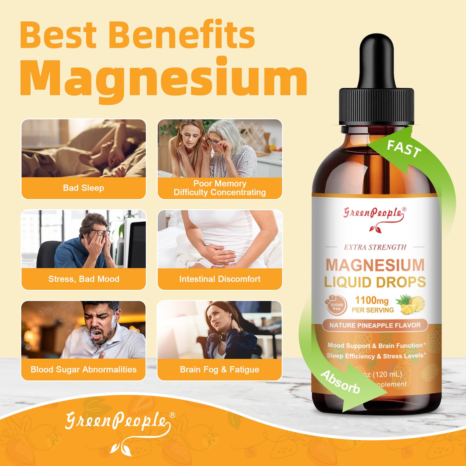 GREENPEOPLE 17-in-1 Triple Magnesium Complex Supplement,Magnesio Liquid Drops with Magnesium Glycinate & Citrate,Pineapple Flavor,Calm Mood,Muscle & Sleep for Adults,4 fl. oz 2Pack GREENPEOPLE Au supplements