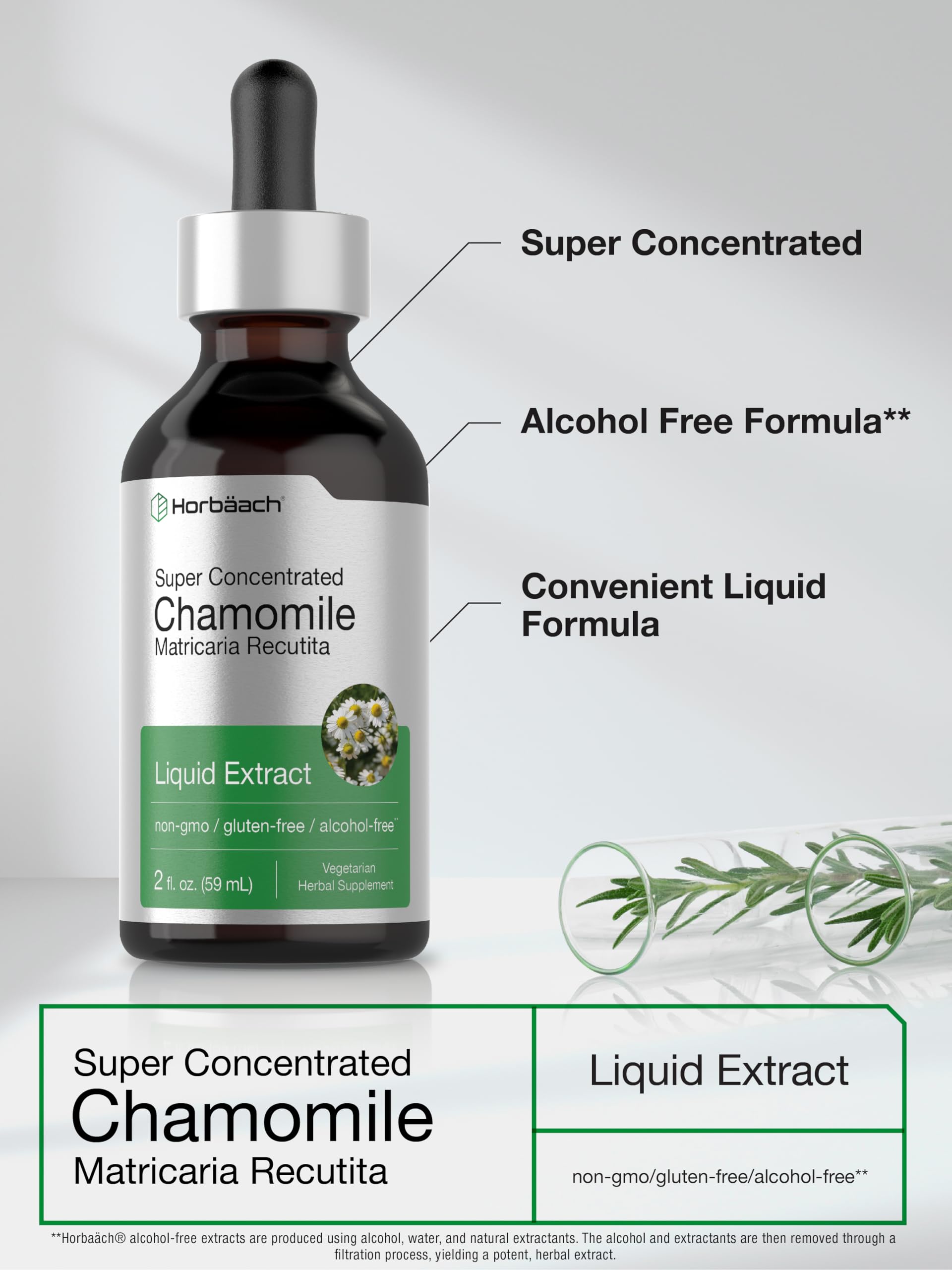 Chamomile Extract Liquid | 2 fl oz | Alcohol Free Supplement | Vegetarian, Non-GMO Horbäach Au supplements