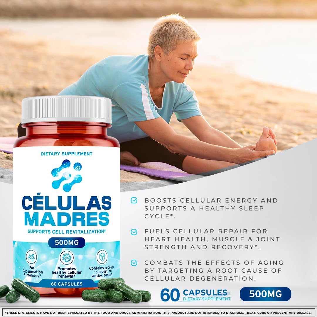 Stem Cell Supplements 500mg (60 Cap) Natural Anti-Aging & Longevity Support with Spirulina & Chlorella, Boost Cellular Renewal, Restore Youthful Energy, Reduce Joint Soreness – Celulas Madre AURA VITAMINS Au supplements