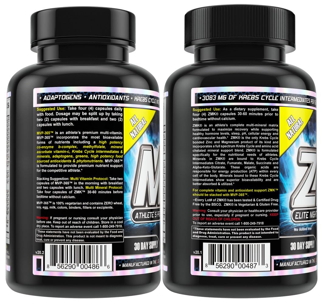 MST Foundation Stack, ZMK Nighttime Multi-Mineral, 120 V-Caps and MVP-365 Premium Multiple Vitamin, 1000iu Vitamin D3, 120 V-Caps, BSCG Certified Drug Free Millennium Sport Technologies MST Au supplements