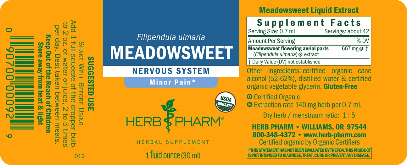 Herb Pharm Certified Organic Meadowsweet Liquid Extract for Minor Pain - 1 Ounce (DMEAD01) Herb Pharm Au supplements